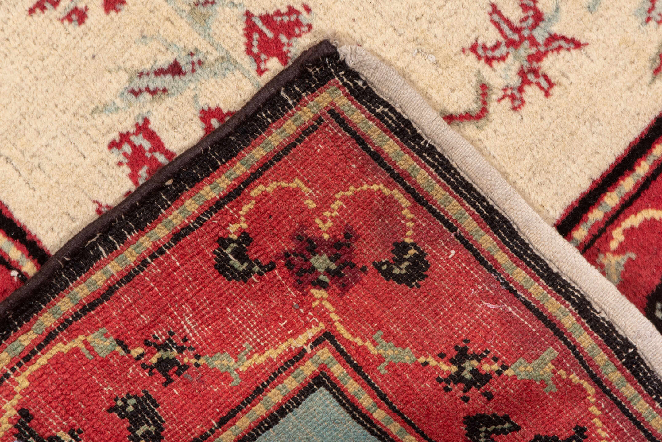 10' x 15' one-of-a-kind handmade vintage Agra rug. Color palette: ivory, coral, rose, sage, taupe, charcoal, terracotta