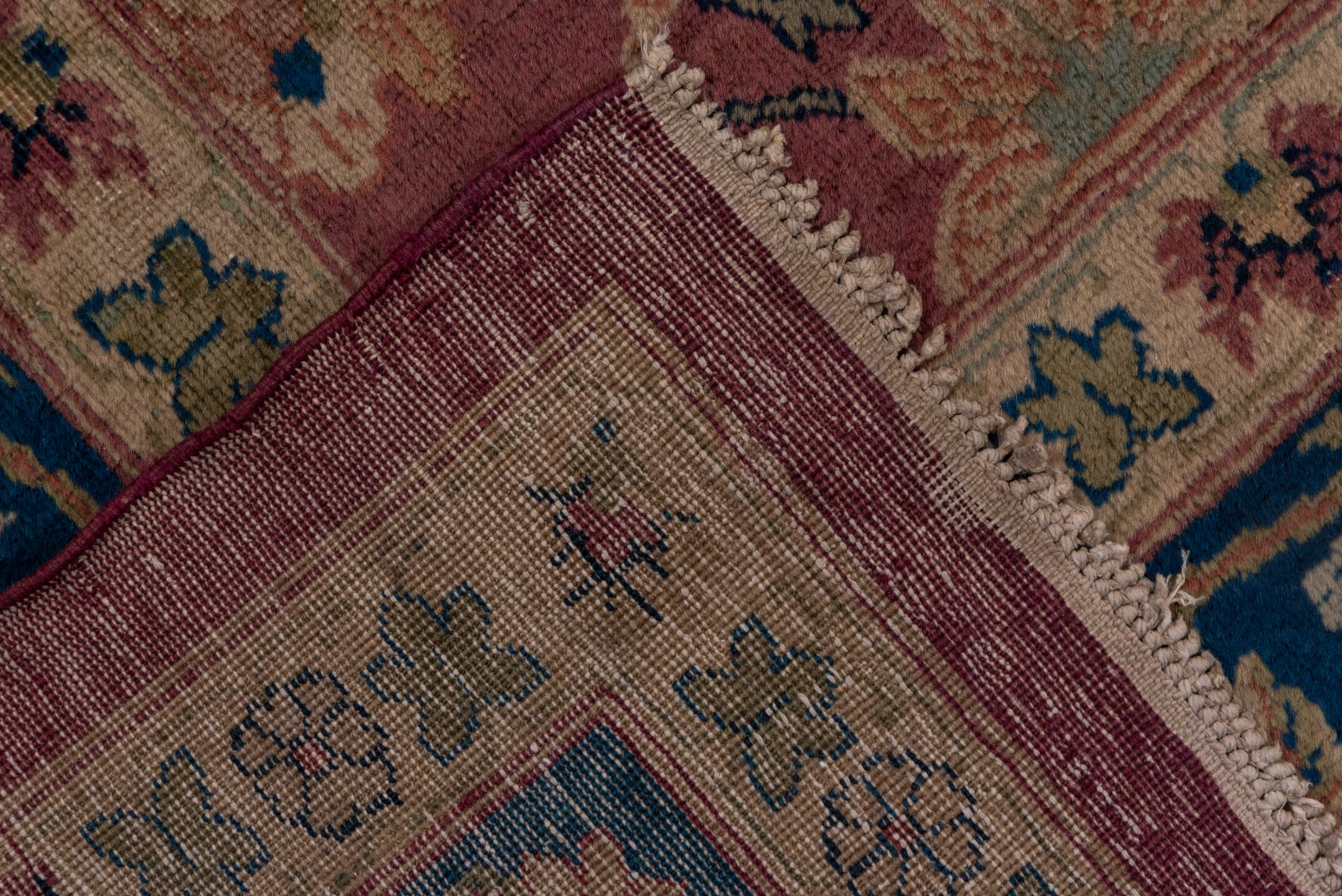12' x 14' one-of-a-kind handmade vintage Agra oversize rug. Color palette: black, blue, brown, gray, pink, red, redwood