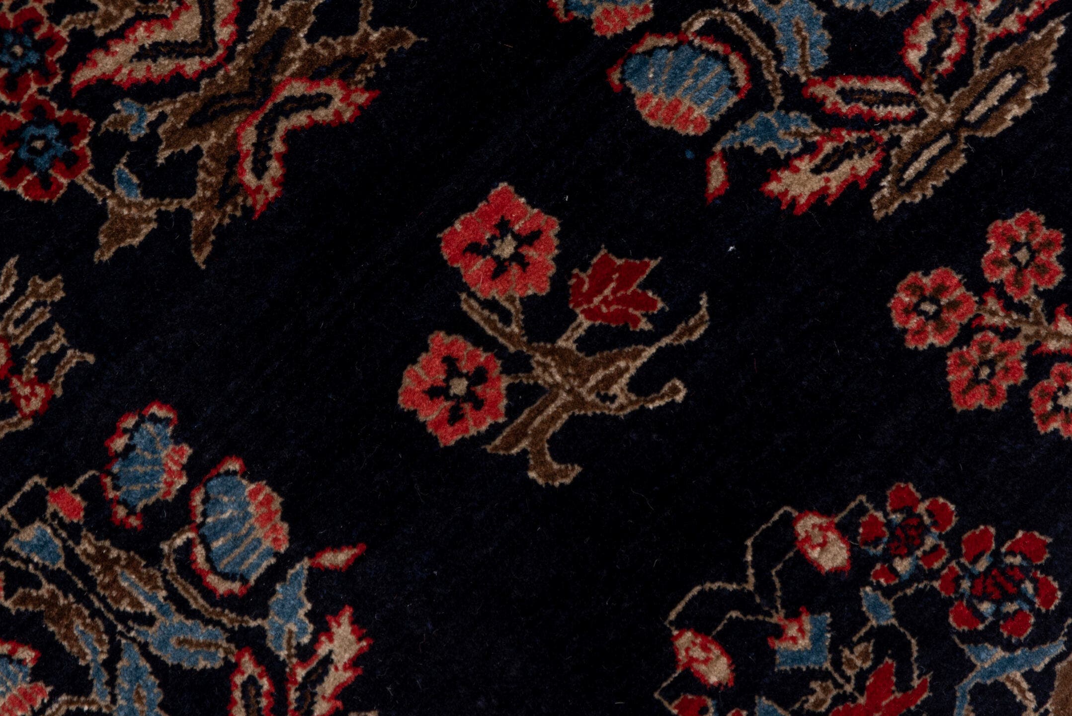 4' x 6' one-of-a-kind handmade vintage Far.Sarouk small size rug. Color palette: navy, ivory, rust, slate_blue, rose, taupe