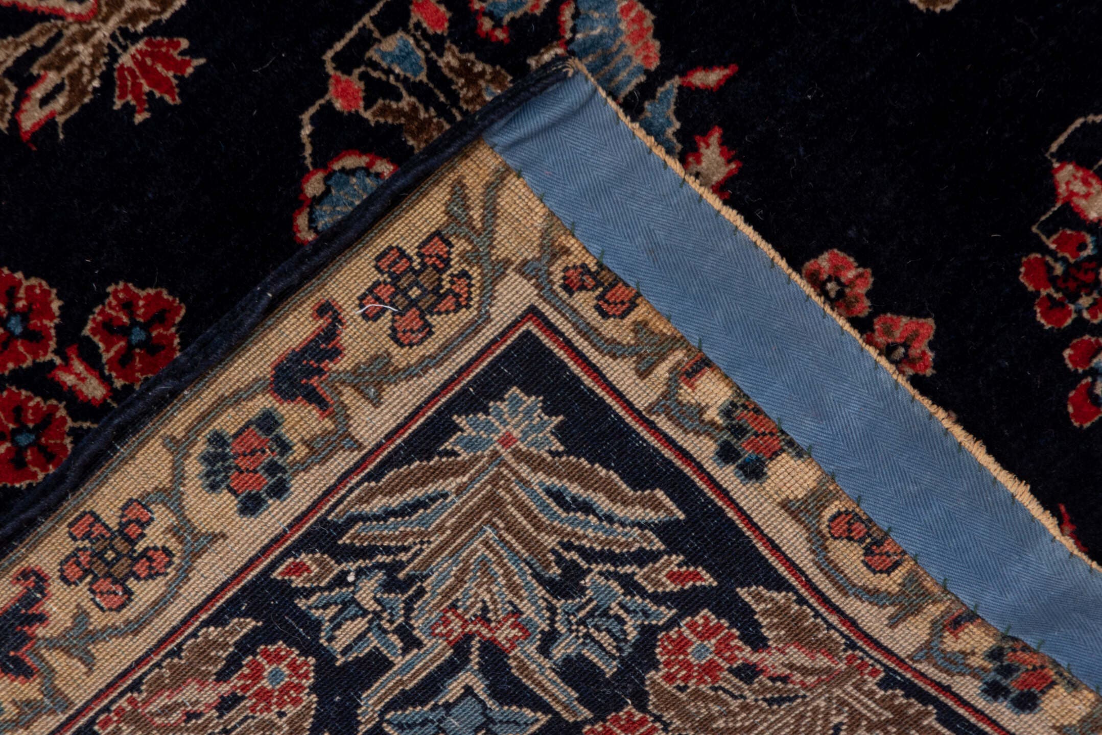 4' x 6' one-of-a-kind handmade vintage Far.Sarouk small size rug. Color palette: navy, ivory, rust, slate_blue, rose, taupe