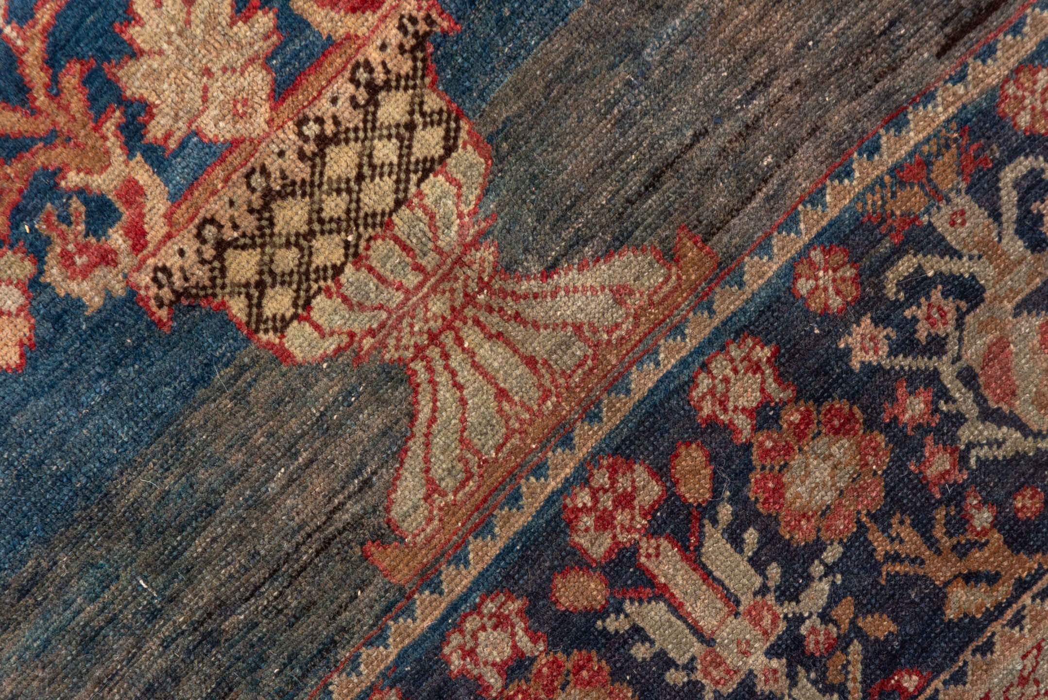 4' x 6' one-of-a-kind handmade antique Kaisary small size rug. Color palette: ivory, navy, rust, camel, rose, brown, slate