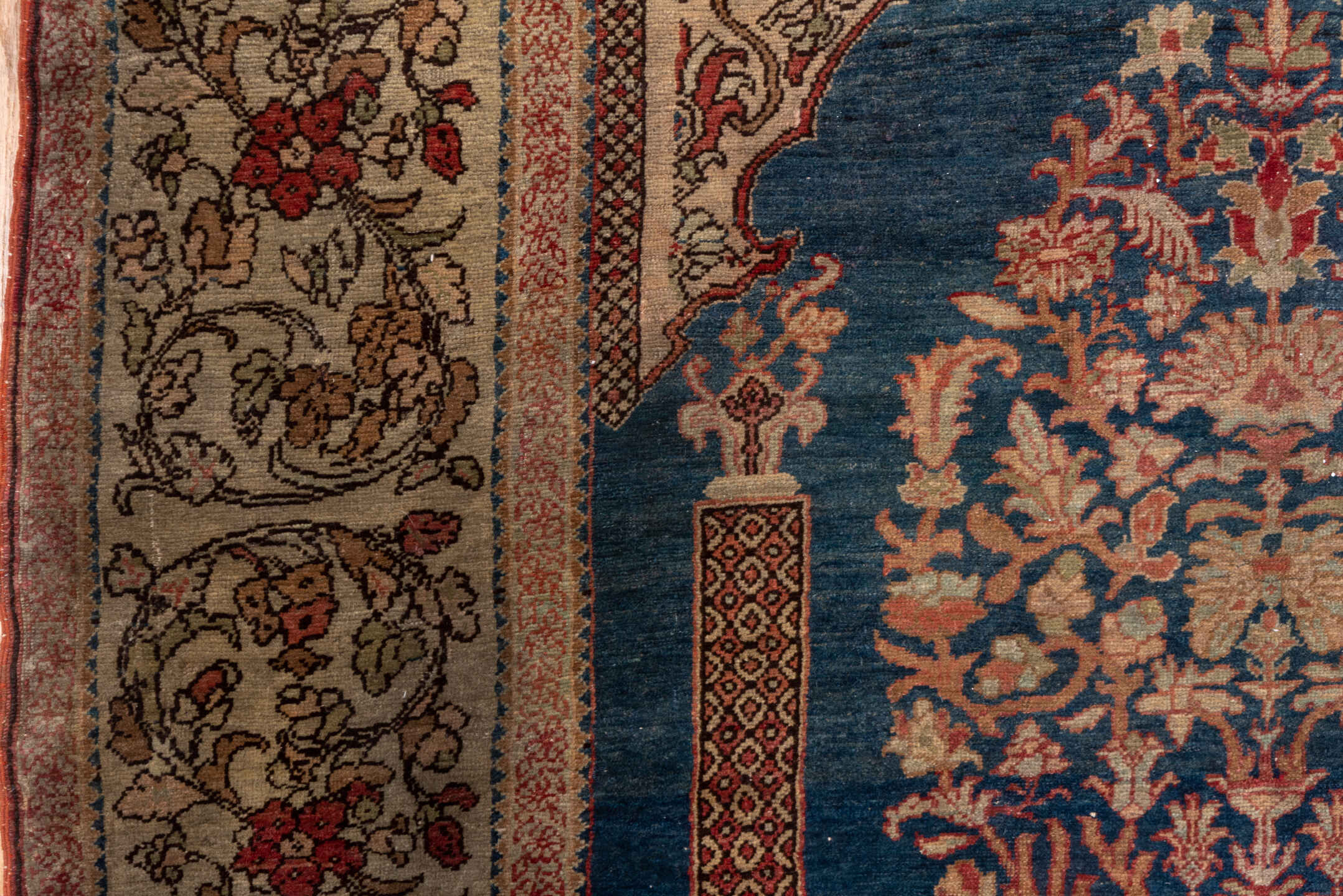 4' x 6' one-of-a-kind handmade antique Kaisary small size rug. Color palette: ivory, navy, rust, camel, rose, brown, slate