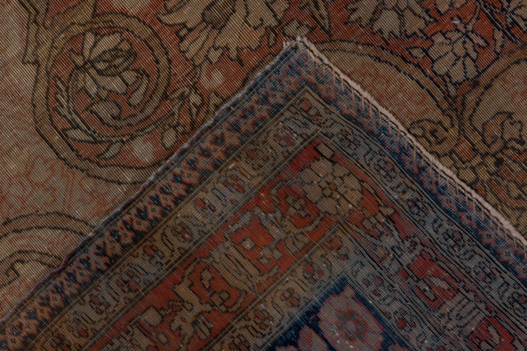 9' x 13' one-of-a-kind handmade vintage Mohtasham Kashan large size rug. Color palette: black, blue, brown, charcoal, gray