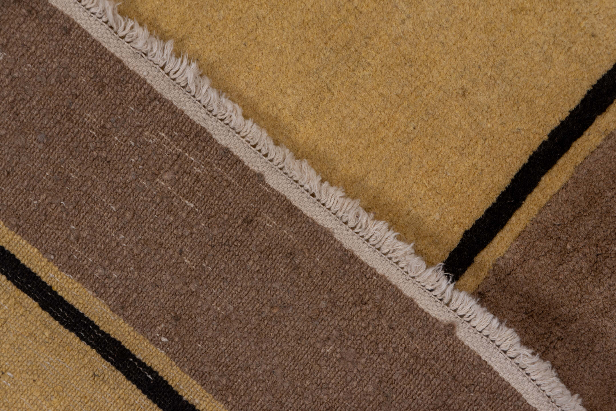 4' x 9' one-of-a-kind handmade vintage Chinese runner rug. Color palette: black, brown, gray, off-white, snow, white