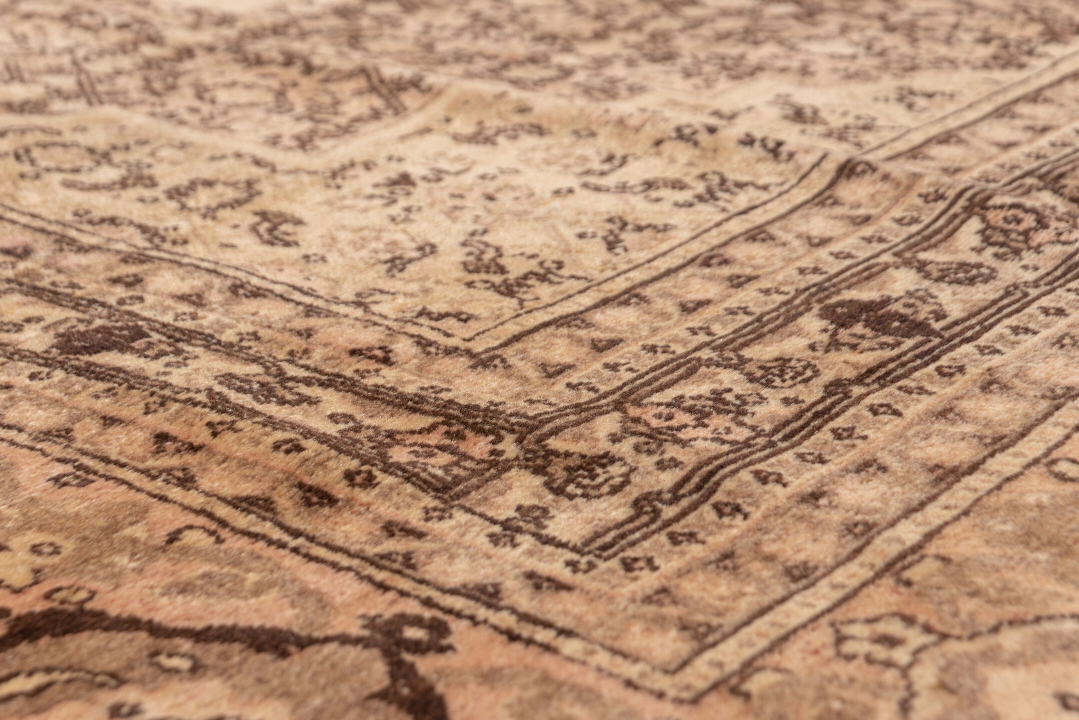 12' x 16' one-of-a-kind handmade vintage Tabriz oversize rug. Color palette: brown, orange, pink, redwood