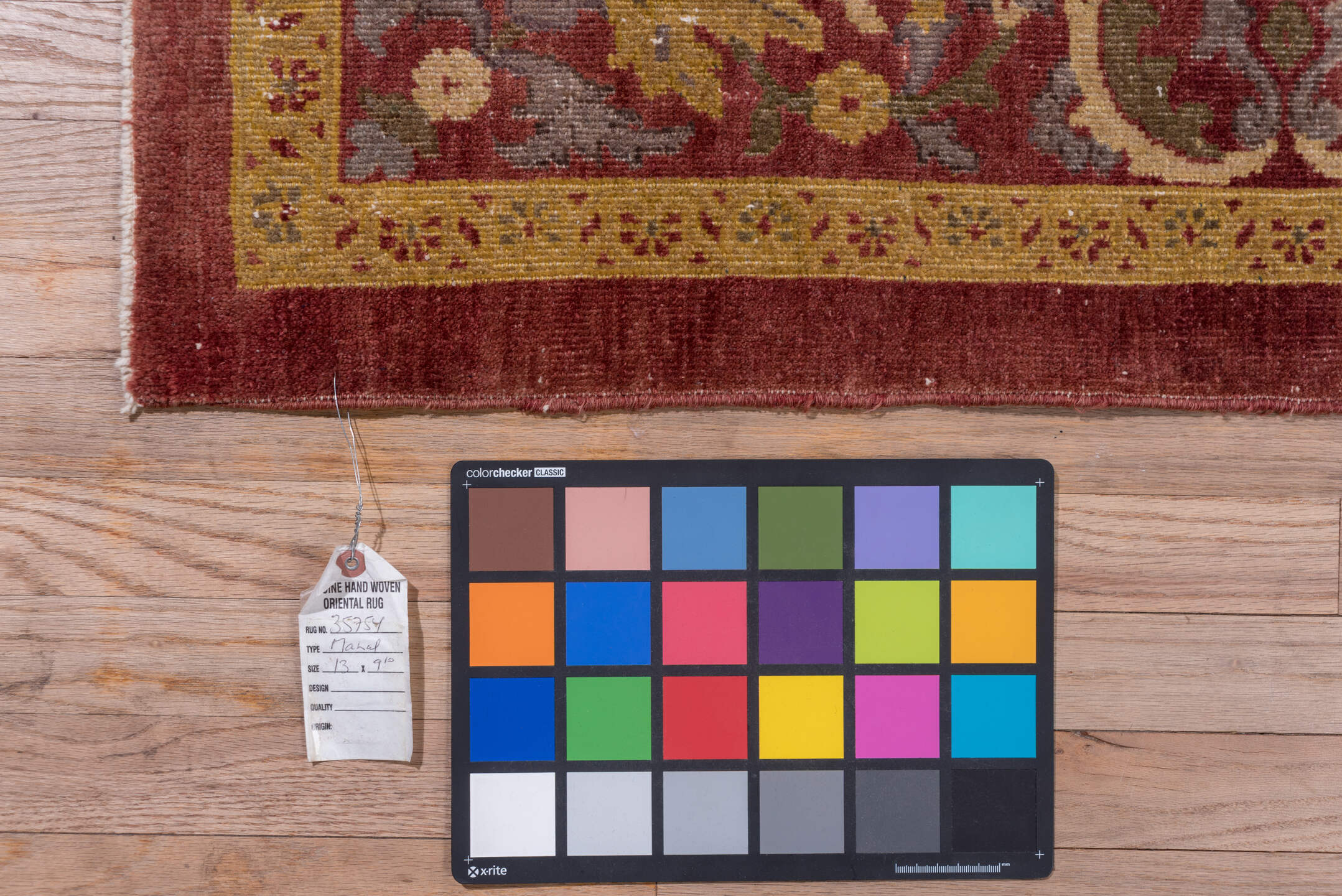 9' x 13' one-of-a-kind handmade vintage Mahal large size rug. Color palette: brown, pink, redwood