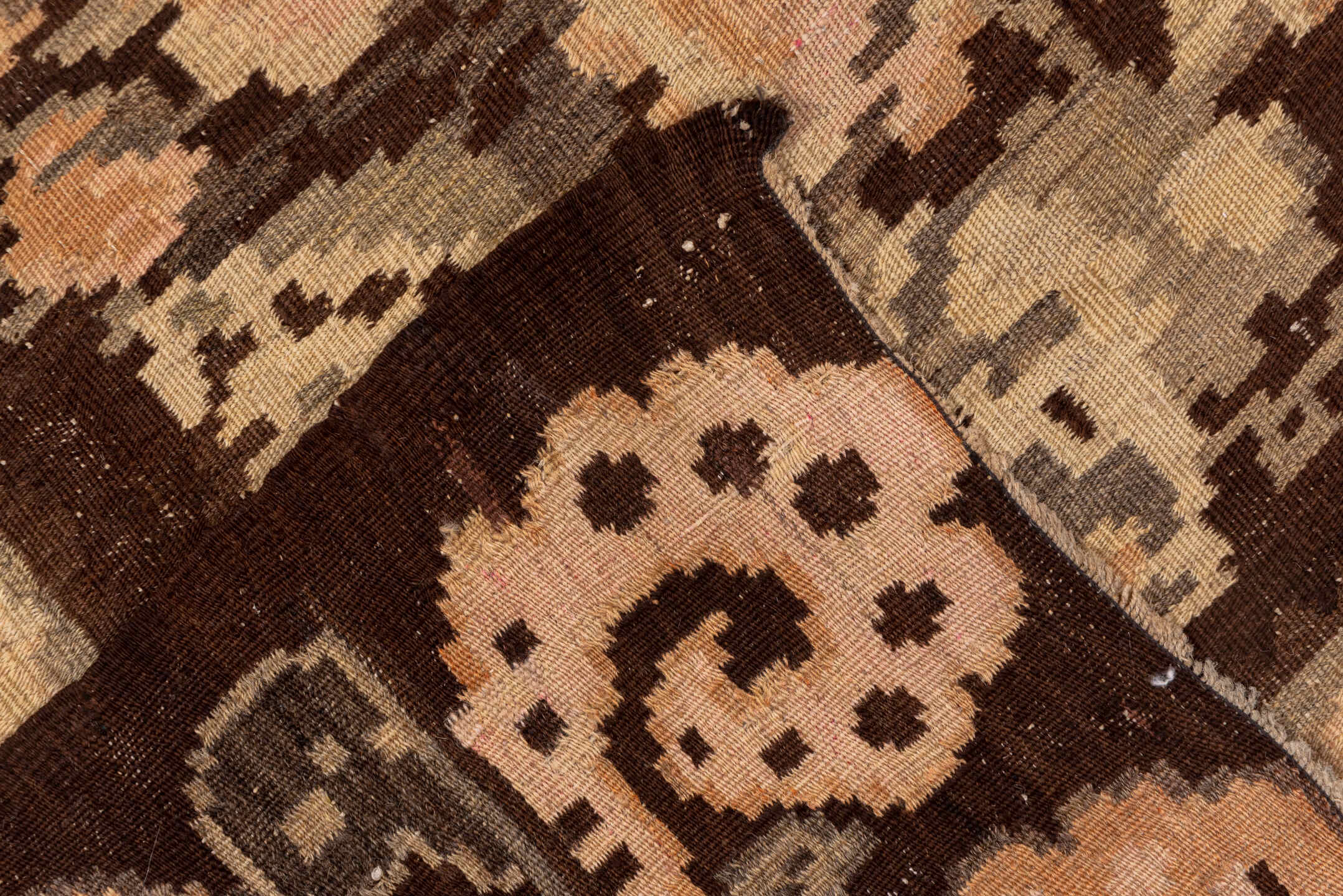 5' x 10' one-of-a-kind handmade vintage Kilim medium size rug. Color palette: brown, off-white, orange