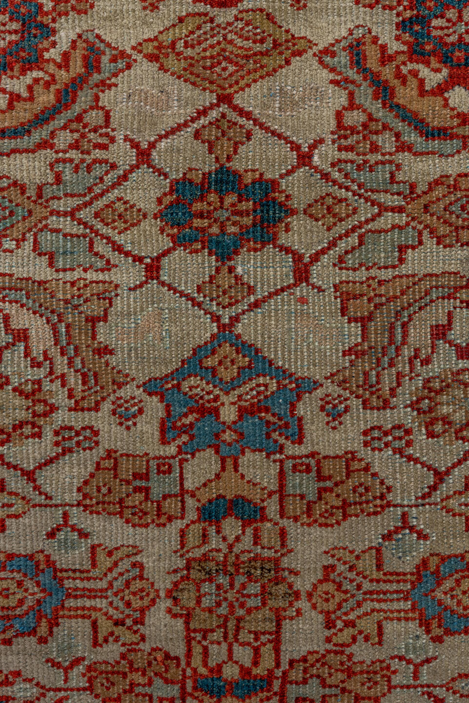 8' x 10' one-of-a-kind handmade antique Sultanabad large size rug. Color palette: ivory, rust, sky_blue, brick, camel