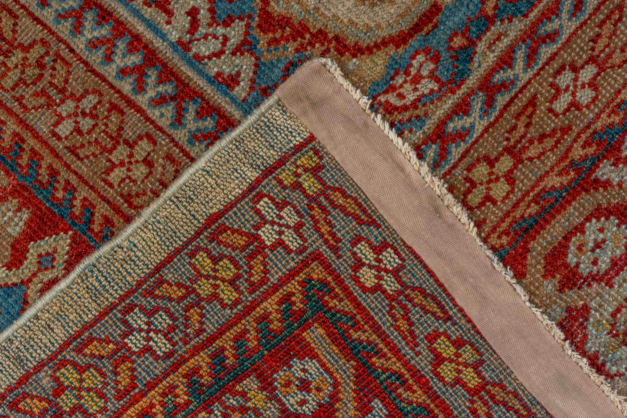 8' x 10' one-of-a-kind handmade antique Sultanabad large size rug. Color palette: ivory, rust, sky_blue, brick, camel