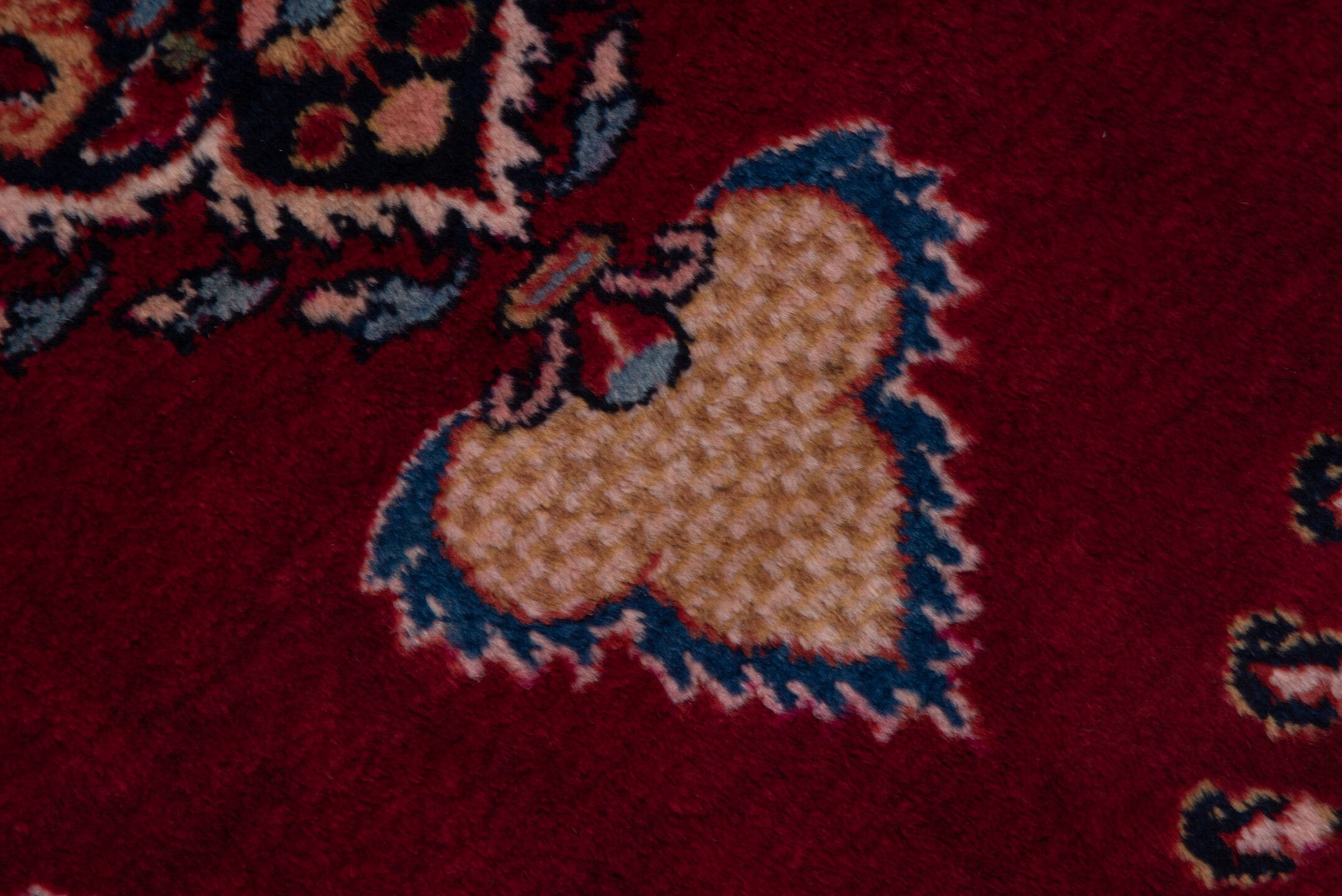 5' x 6' one-of-a-kind handmade vintage Lilian rug. Color palette: crimson, navy, ivory, rose, camel, sky_blue, burgundy, red