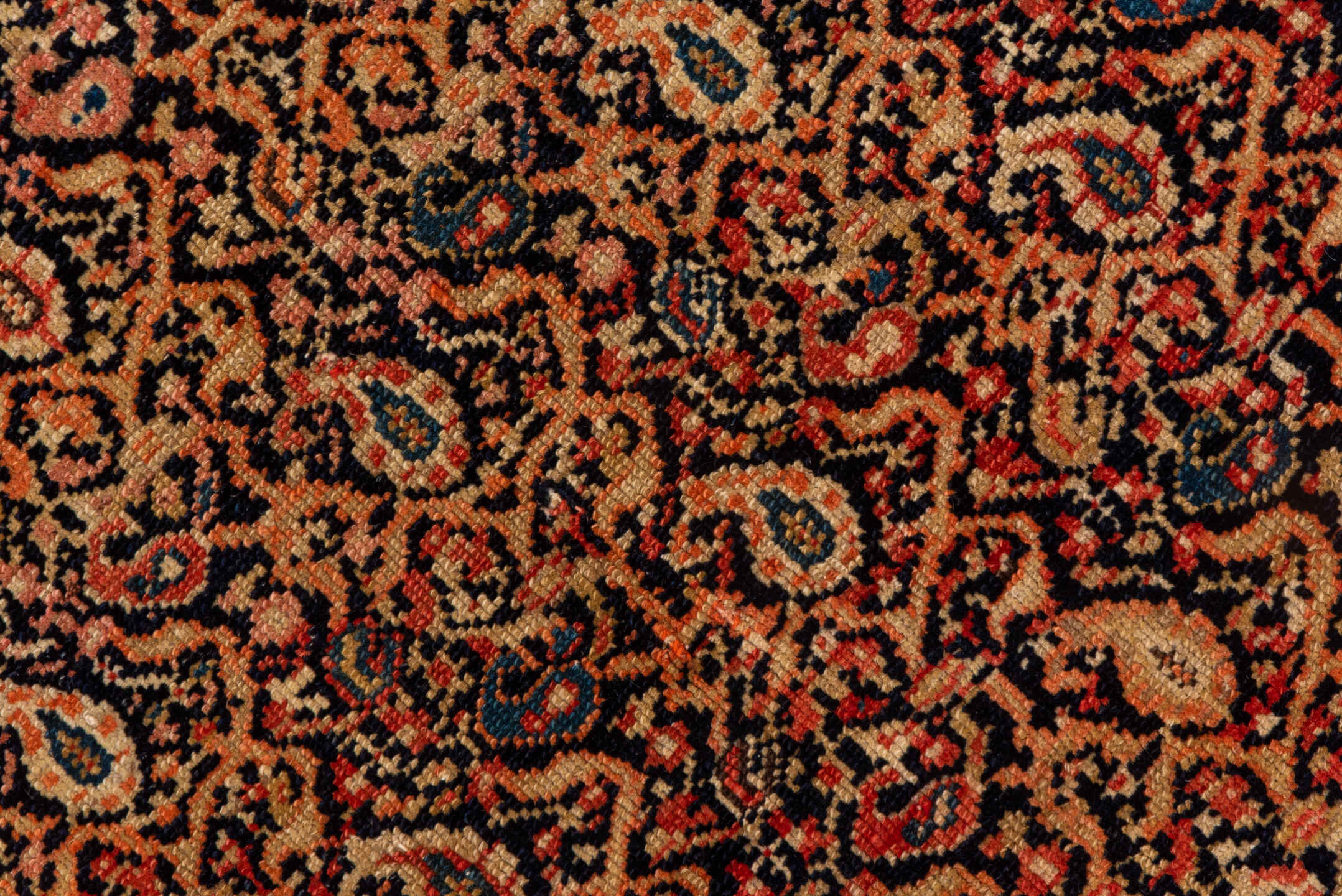 4' x 6' one-of-a-kind handmade antique Malayer small size rug. Color palette: rust, ivory, navy, terracotta, charcoal, brick