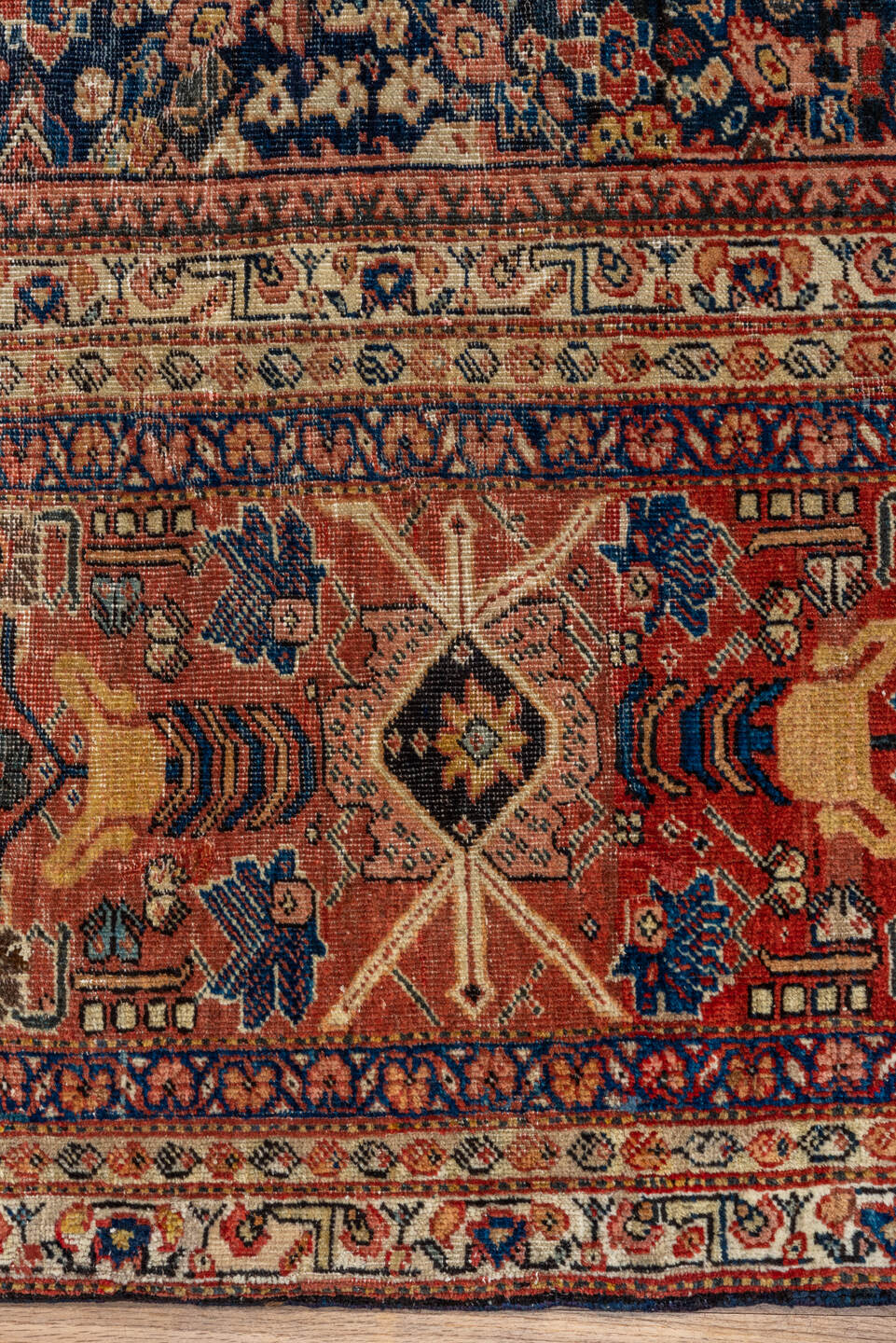 14' x 21' one-of-a-kind handmade antique Sultanabad oversize rug. Color palette: navy, rust, ivory, cobalt, camel