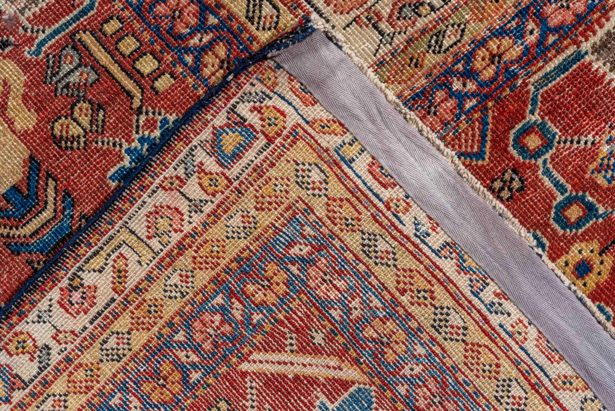 14' x 21' one-of-a-kind handmade antique Sultanabad oversize rug. Color palette: navy, rust, ivory, cobalt, camel