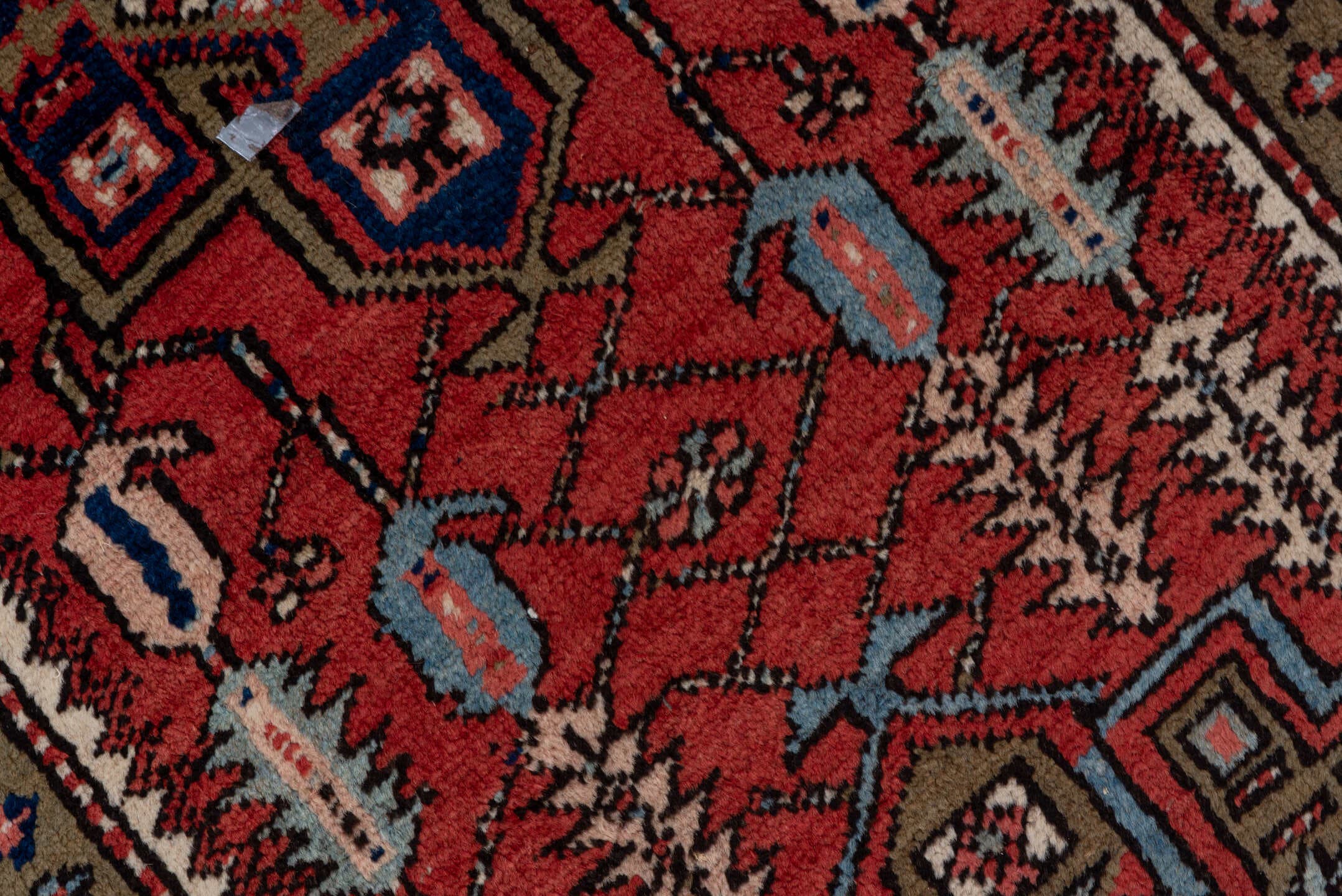 3' x 14' one-of-a-kind handmade antique Heriz runner rug. Color palette: rust, navy, ivory, taupe, slate, rose, charcoal