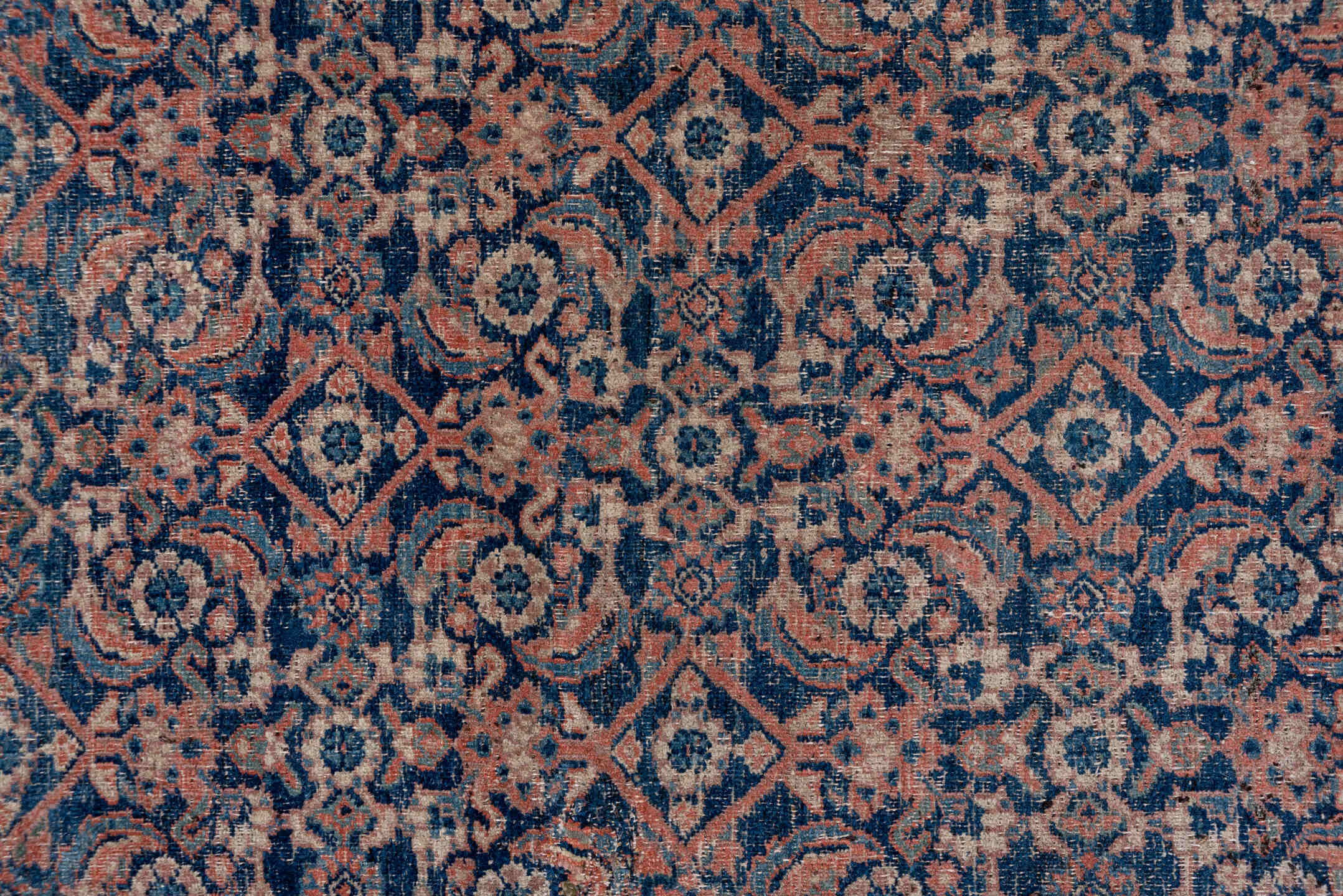 8' x 11' one-of-a-kind handmade antique Khorassan large size rug. Color palette: navy, ivory, rust, slate, camel, rose, blue