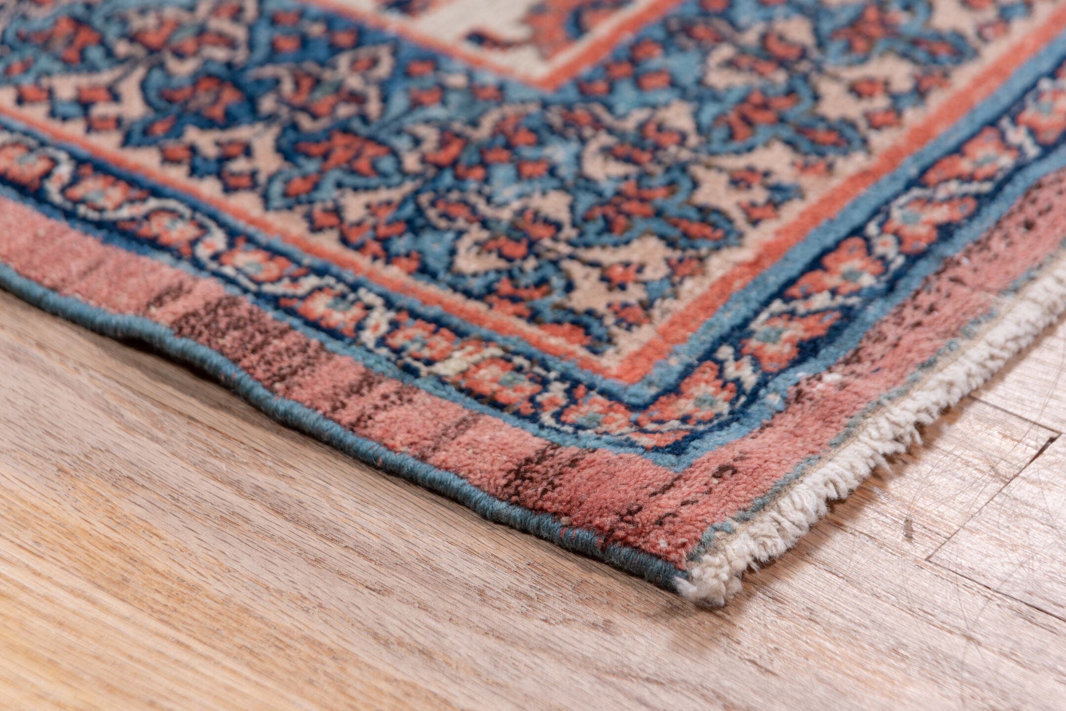 8' x 11' one-of-a-kind handmade antique Khorassan large size rug. Color palette: navy, ivory, rust, slate, camel, rose, blue