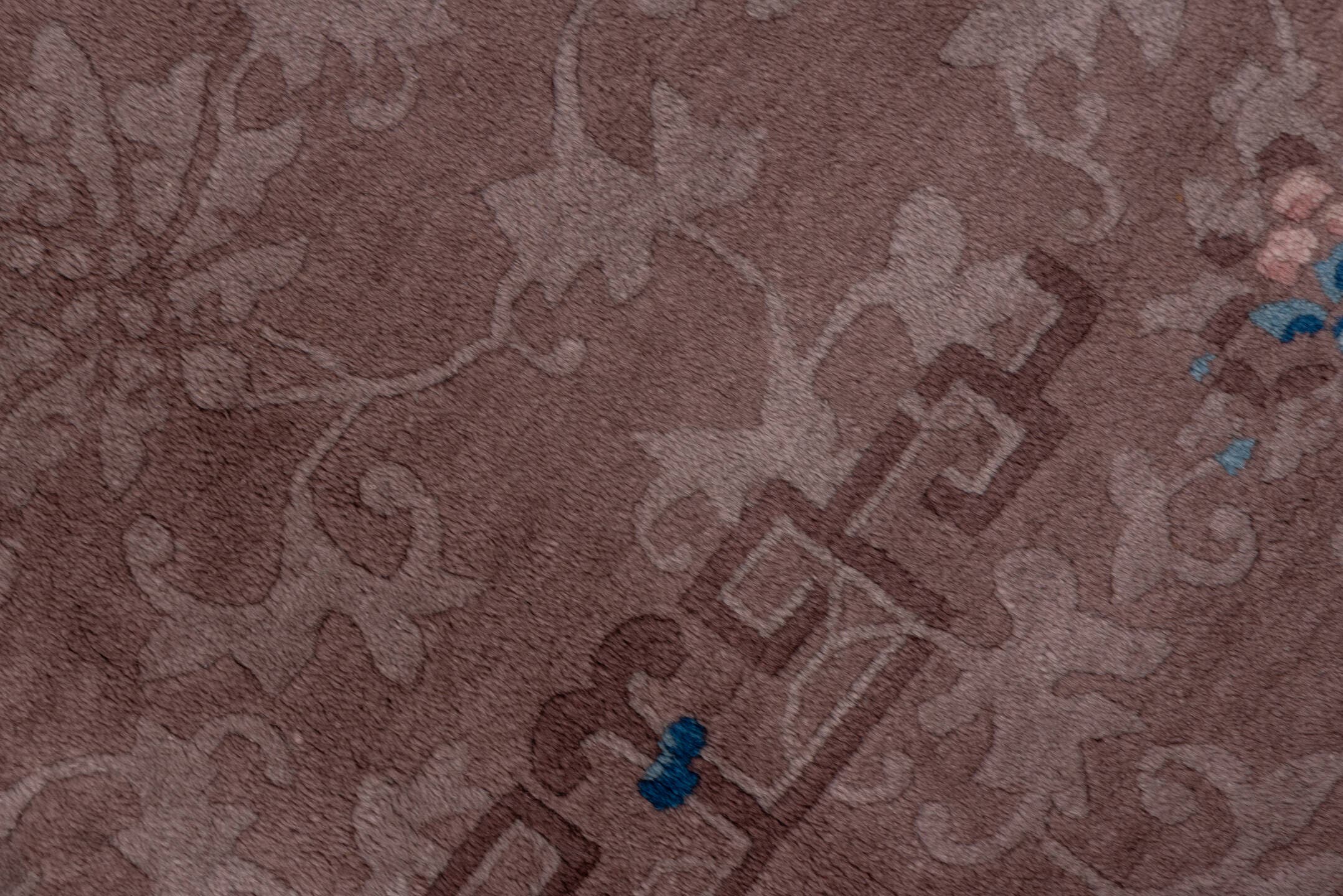 5' x 8' one-of-a-kind handmade antique Chinese medium size rug. Color palette: taupe, mauve, dusty rose, brown, sky blue