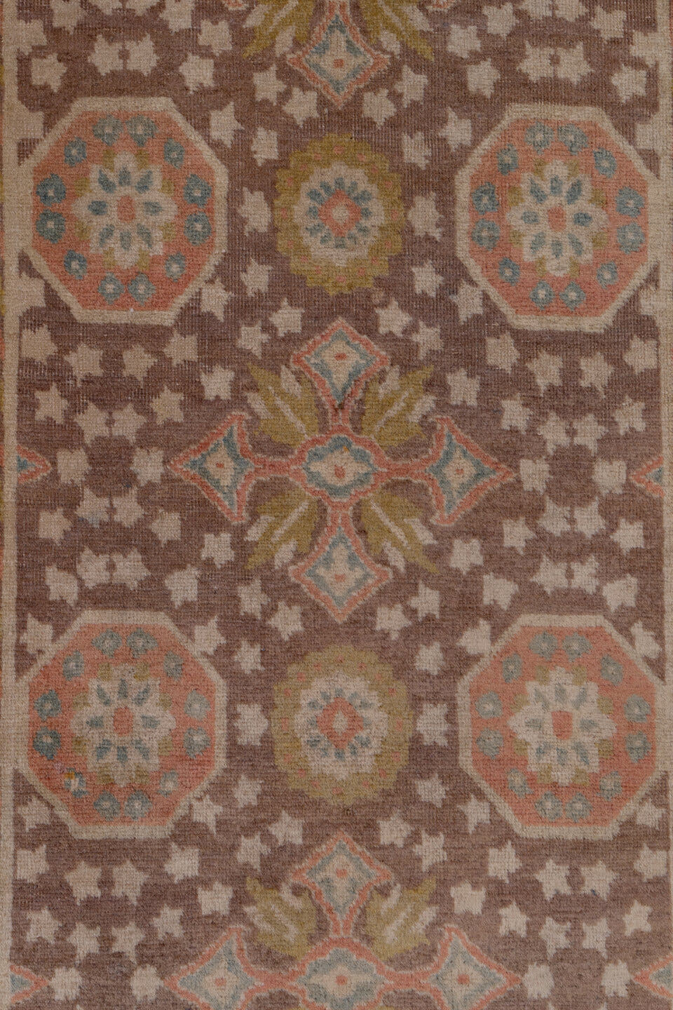 2' x 15' one-of-a-kind handmade antique Tabriz runner rug. Color palette: brown, ivory, rust, gold, camel, slate, taupe