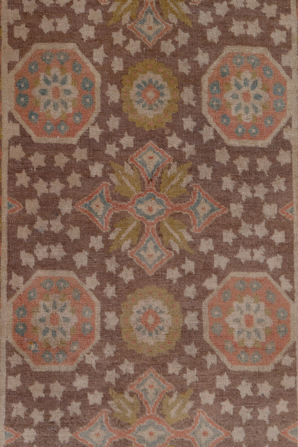 2' x 15' one-of-a-kind handmade vintage Tabriz runner rug. Color palette: brown, off-white, pink, snow, white, whitesmoke