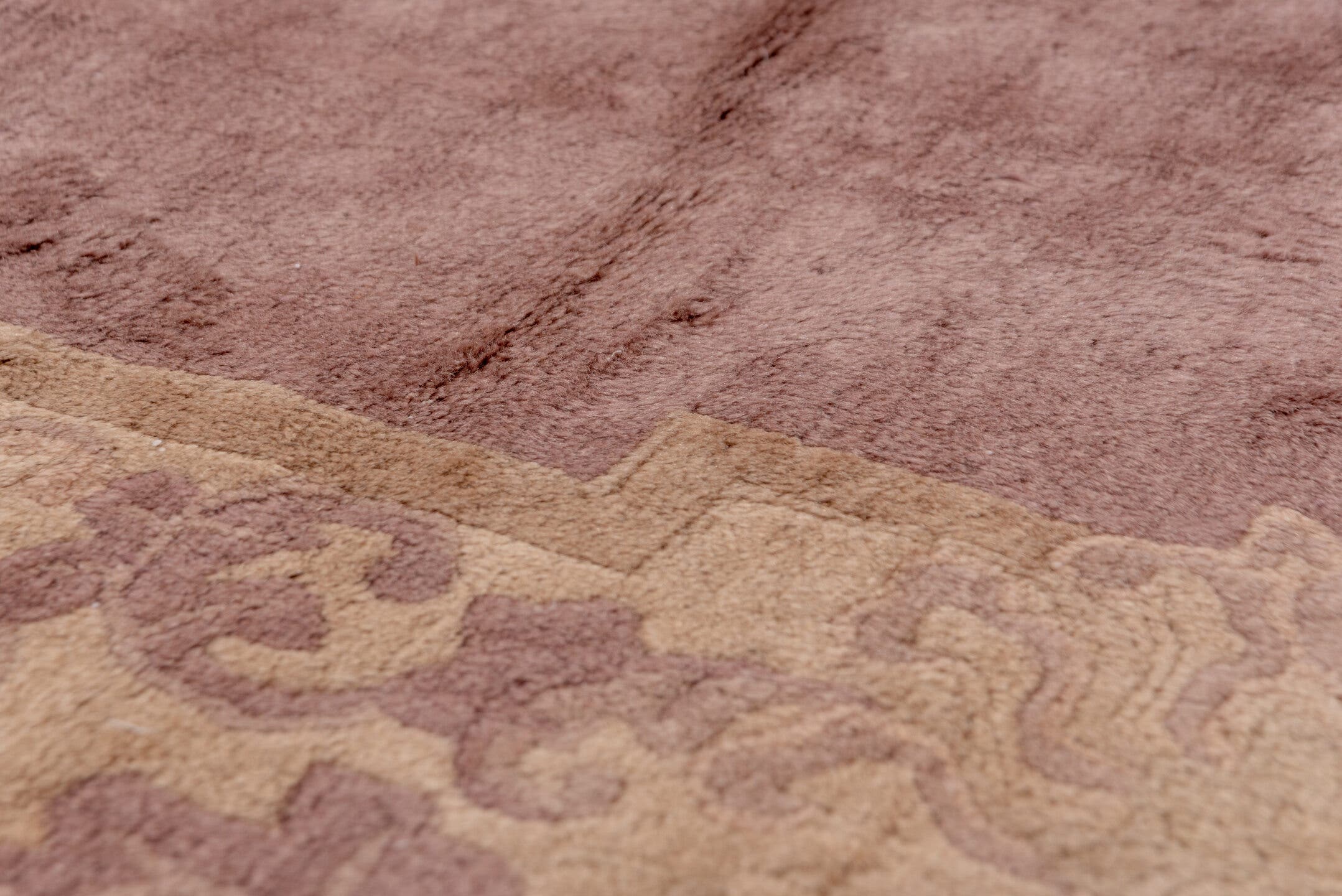 12' x 20' one-of-a-kind handmade antique Chinese oversize rug. Color palette: rose, taupe, beige, mauve, dusty lavender