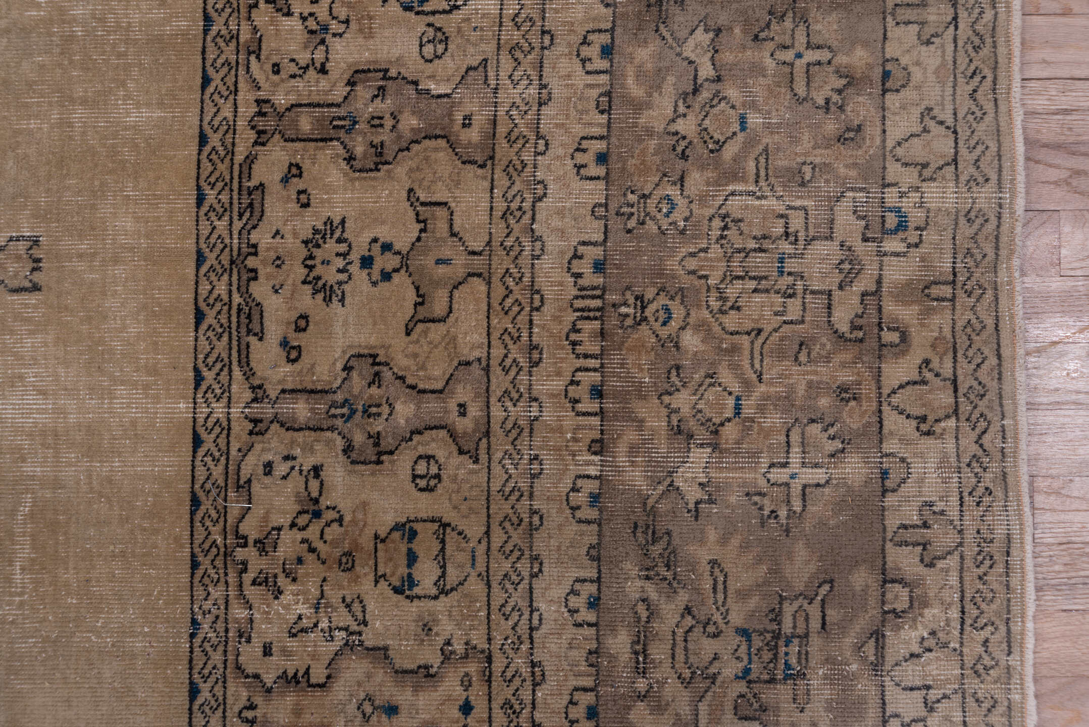 10' x 13' one-of-a-kind handmade antique Sparta large size rug. Color palette: camel, taupe, brown, slate, ivory, charcoal