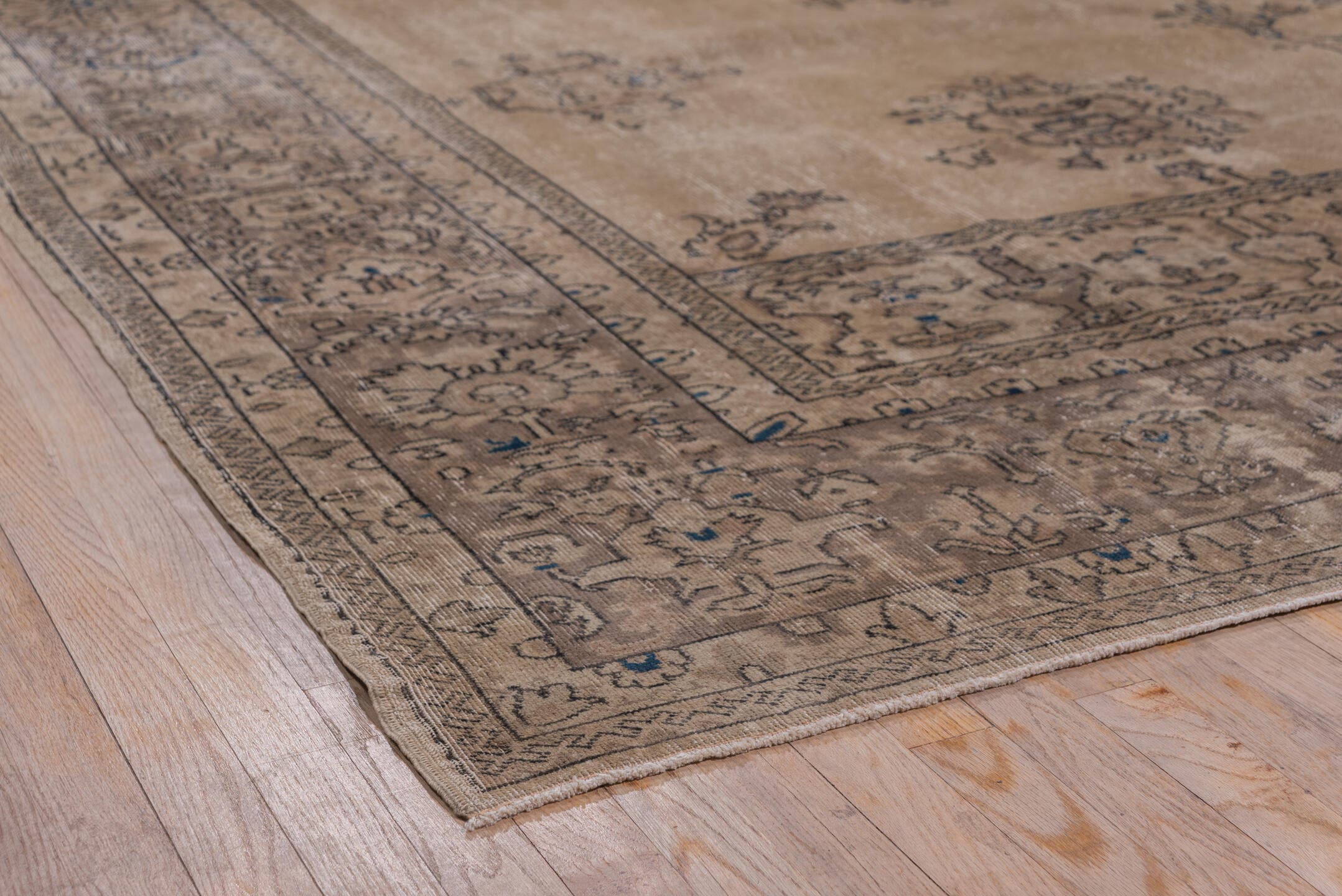 10' x 13' one-of-a-kind handmade antique Sparta large size rug. Color palette: camel, taupe, brown, slate, ivory, charcoal