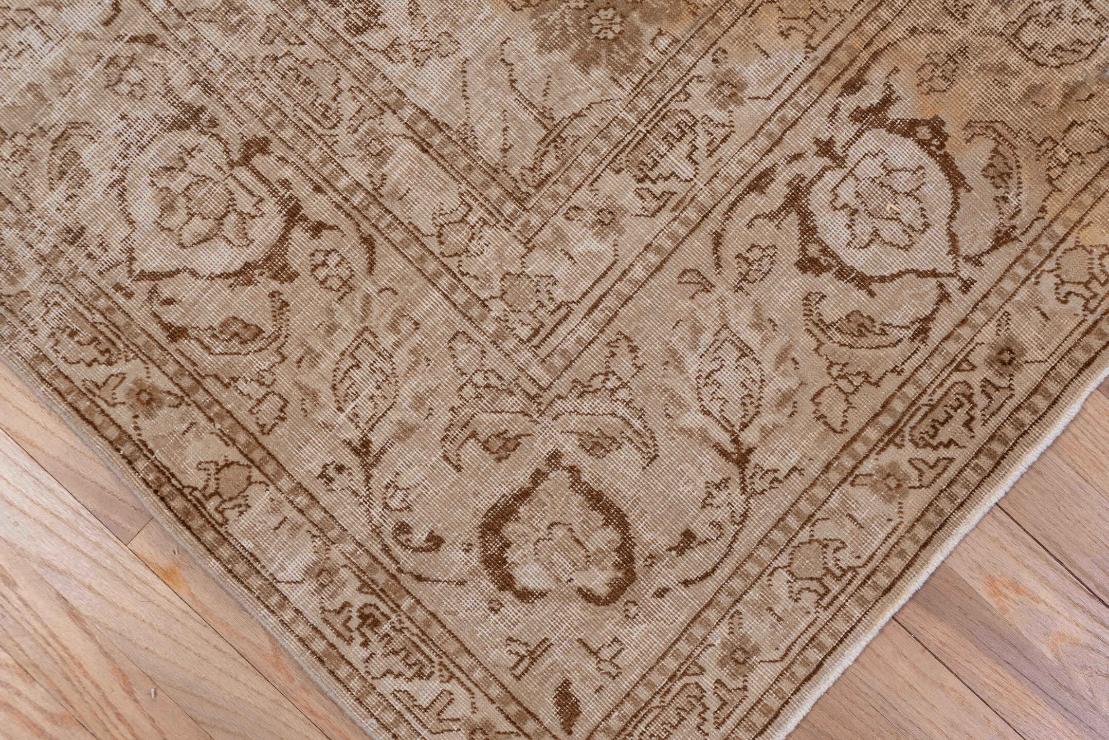 6' x 8' one-of-a-kind handmade antique Tabriz medium size rug. Color palette: taupe, beige, brown, camel, ivory, gray