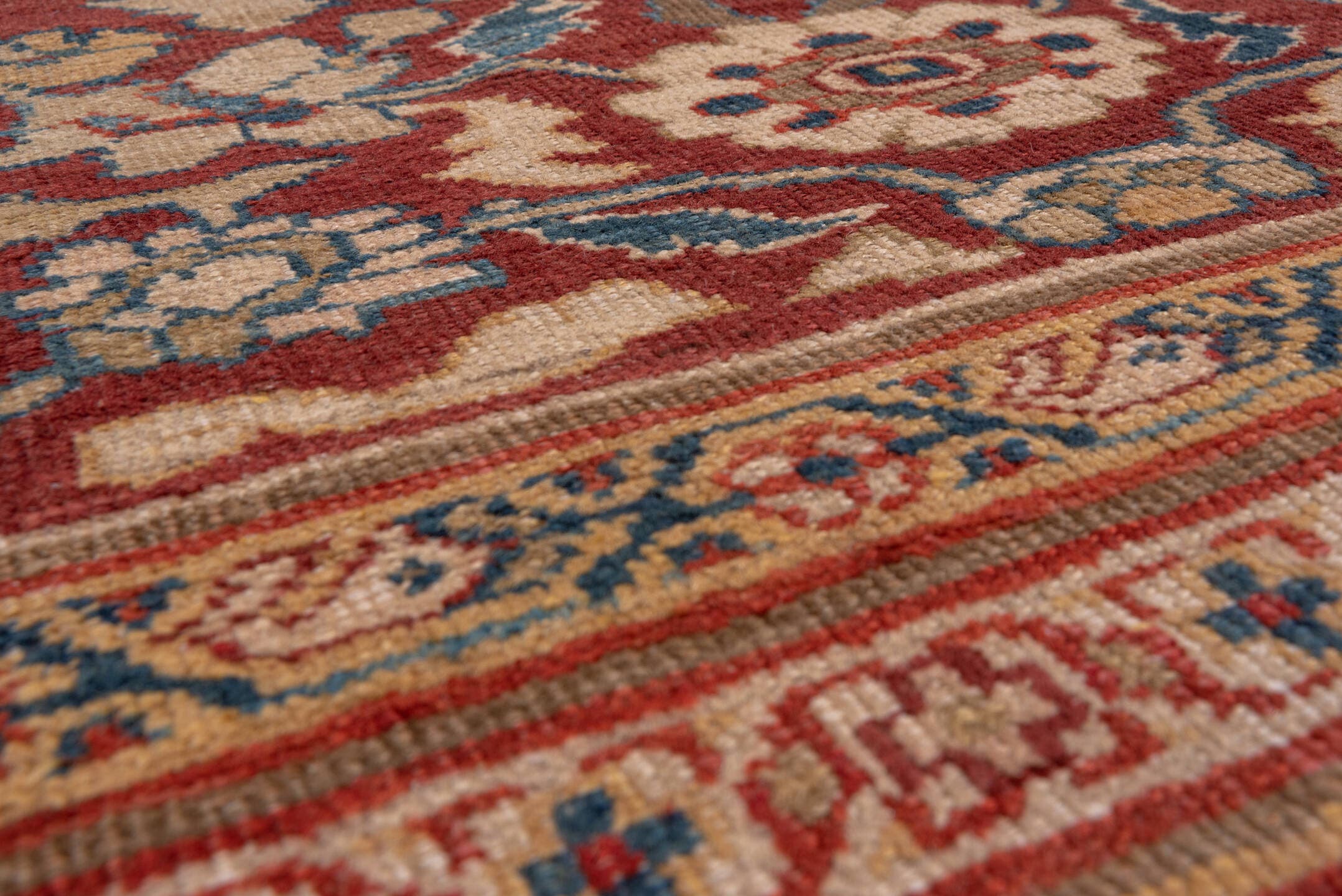 12' x 14' one-of-a-kind handmade antique Sultanabad oversize rug. Color palette: ivory, rust, brick red, indigo, soft blue