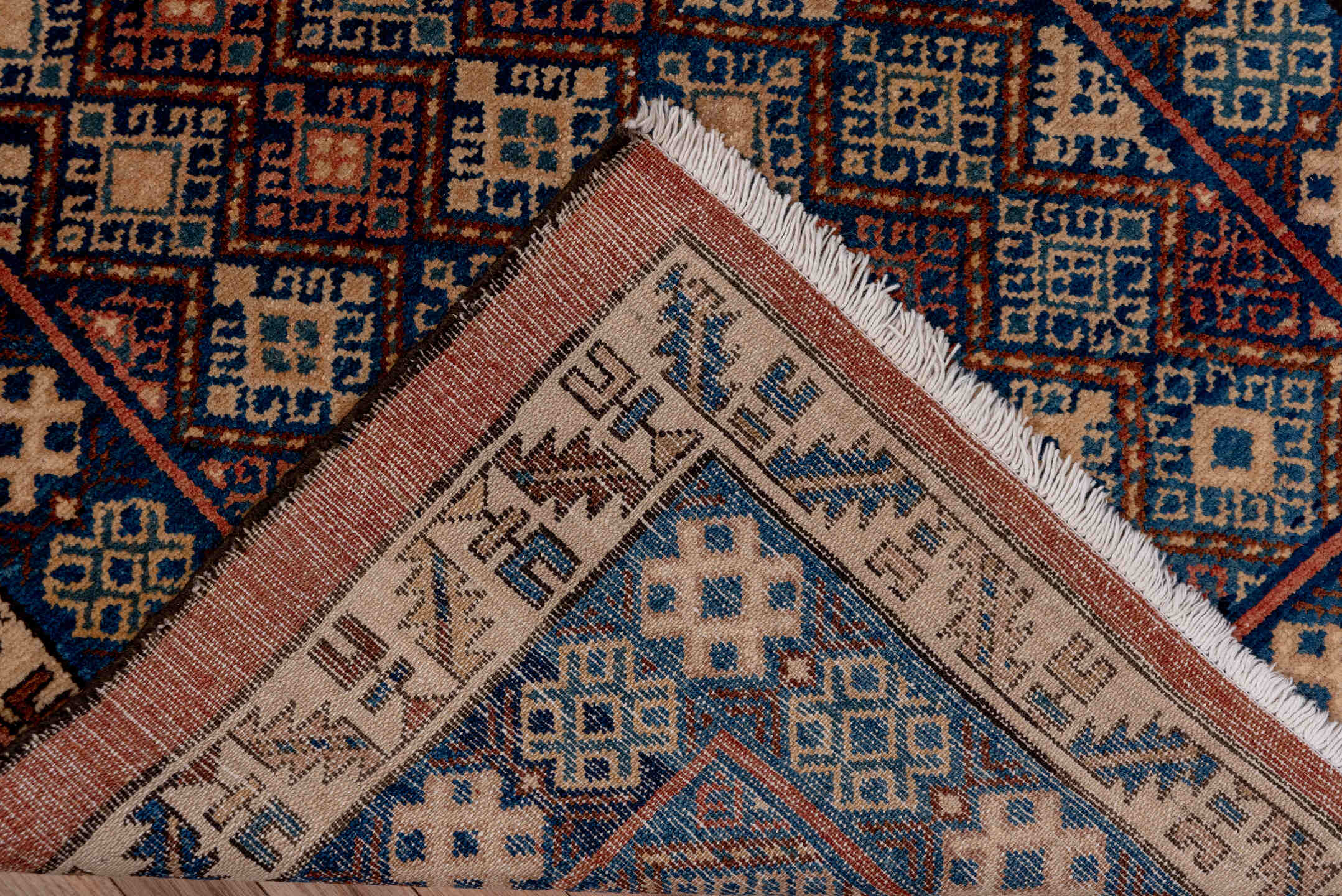 3' x 10' one-of-a-kind handmade antique Malayer runner rug. Color palette: indigo, ivory, rust, brick, camel, navy, purple