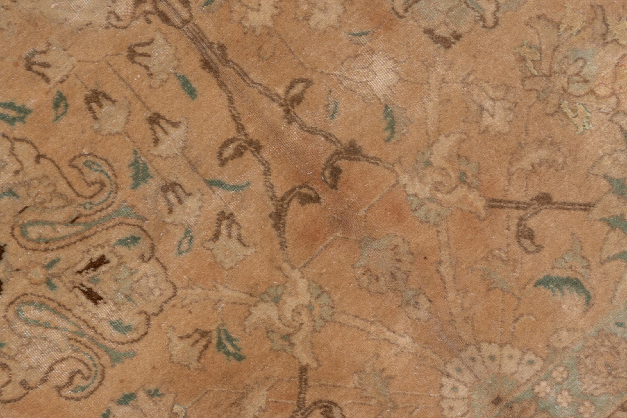 11' x 12' one-of-a-kind handmade antique Sivas oversize rug. Color palette: beige, ivory, taupe, camel, pale aqua, brown