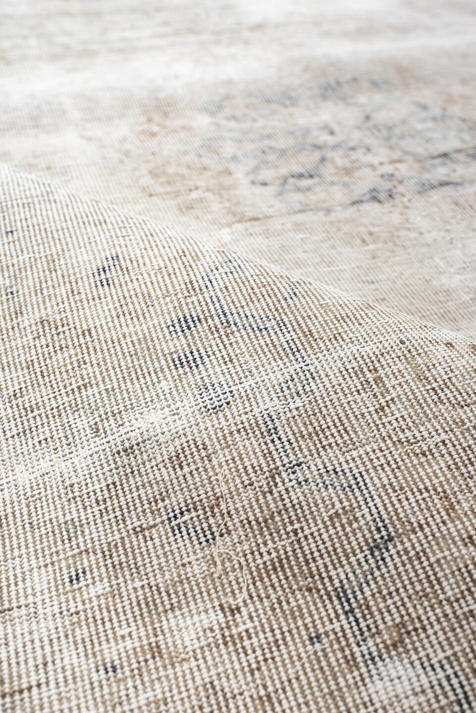 3' x 6' one-of-a-kind handmade antique Sivas small size rug. Color palette: ivory, cream, taupe, pale gray, beige, gray