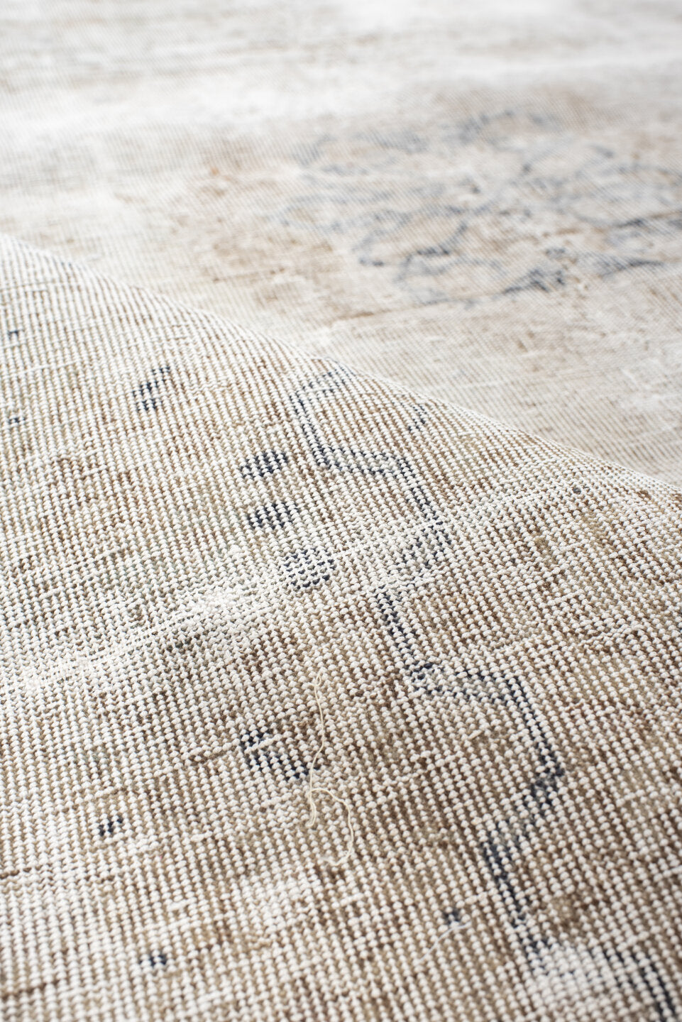 3' x 6' one-of-a-kind handmade antique Sivas small size rug. Color palette: ivory, cream, taupe, pale gray, beige, gray