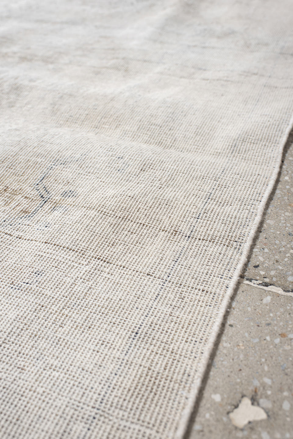 3' x 6' one-of-a-kind handmade antique Sivas small size rug. Color palette: ivory, cream, taupe, pale gray, beige, gray