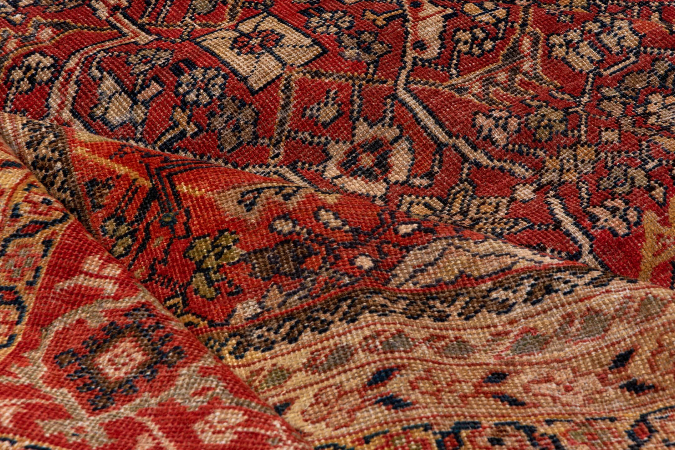 13' x 20' one-of-a-kind handmade vintage Sultanabad oversize rug. Color palette: rust, brick, burgundy, taupe, ivory