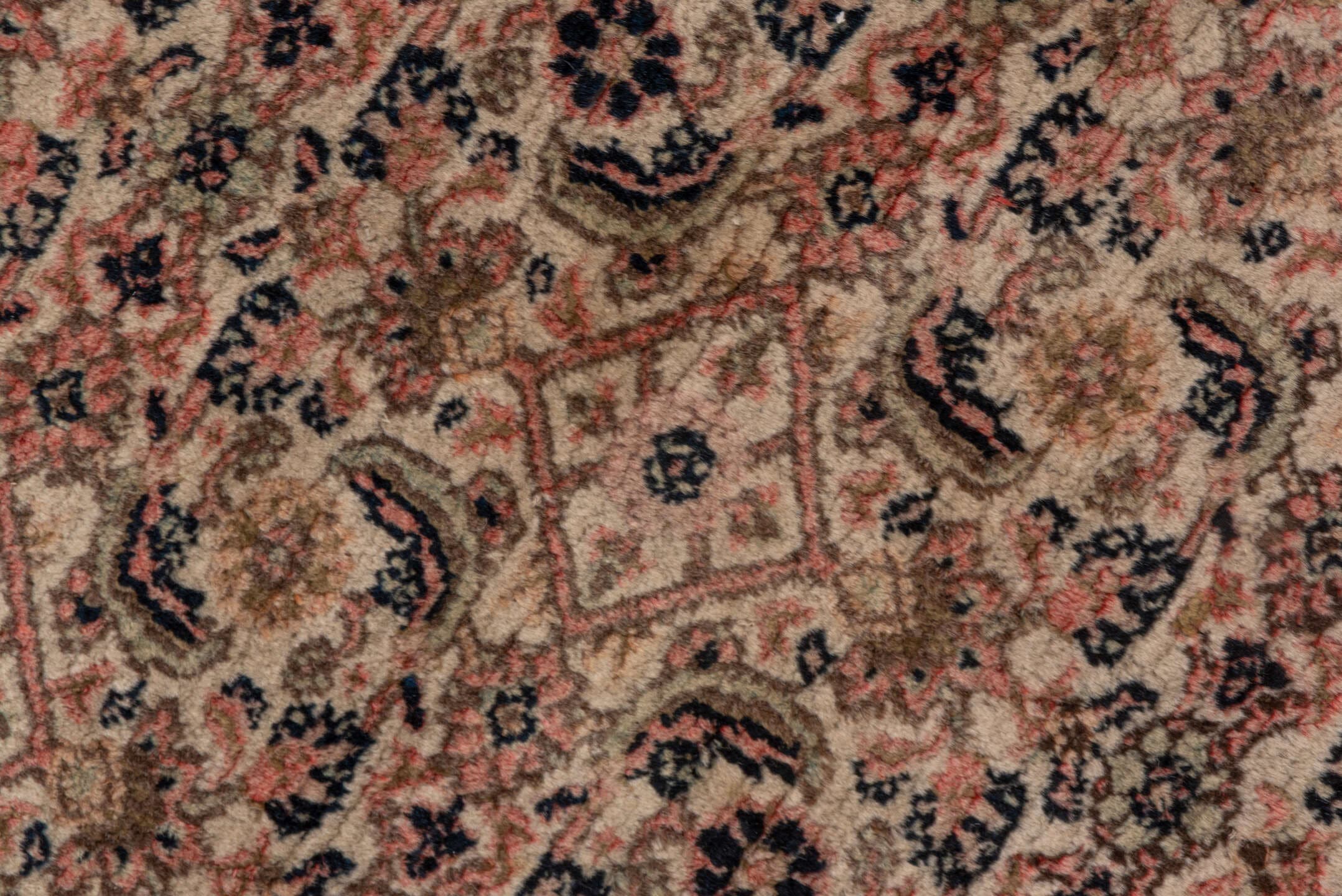 13' x 15' one-of-a-kind handmade antique Khorassan oversize rug. Color palette: rose, ivory, dusty pink, taupe, charcoal