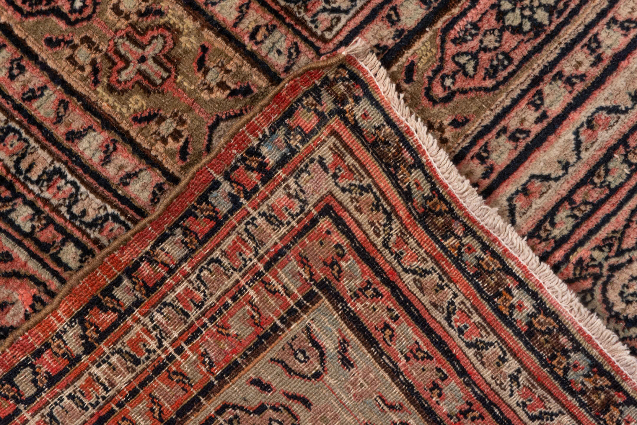 13' x 15' one-of-a-kind handmade antique Khorassan oversize rug. Color palette: rose, ivory, dusty pink, taupe, charcoal