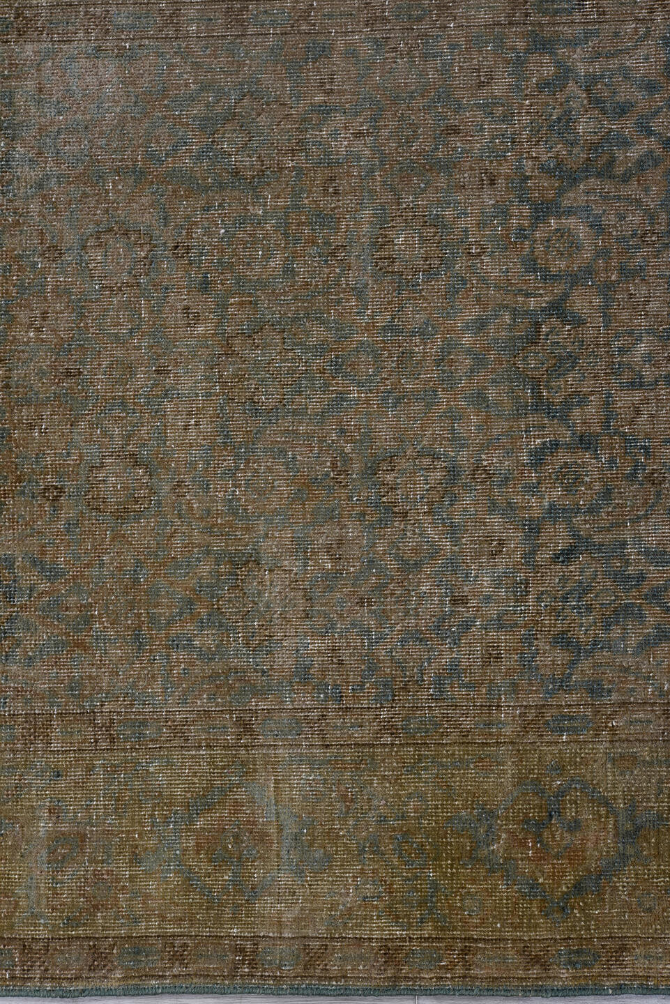 2' x 15' one-of-a-kind handmade antique Tabriz runner rug. Color palette: taupe, brown, sage, slate, beige, gray, green