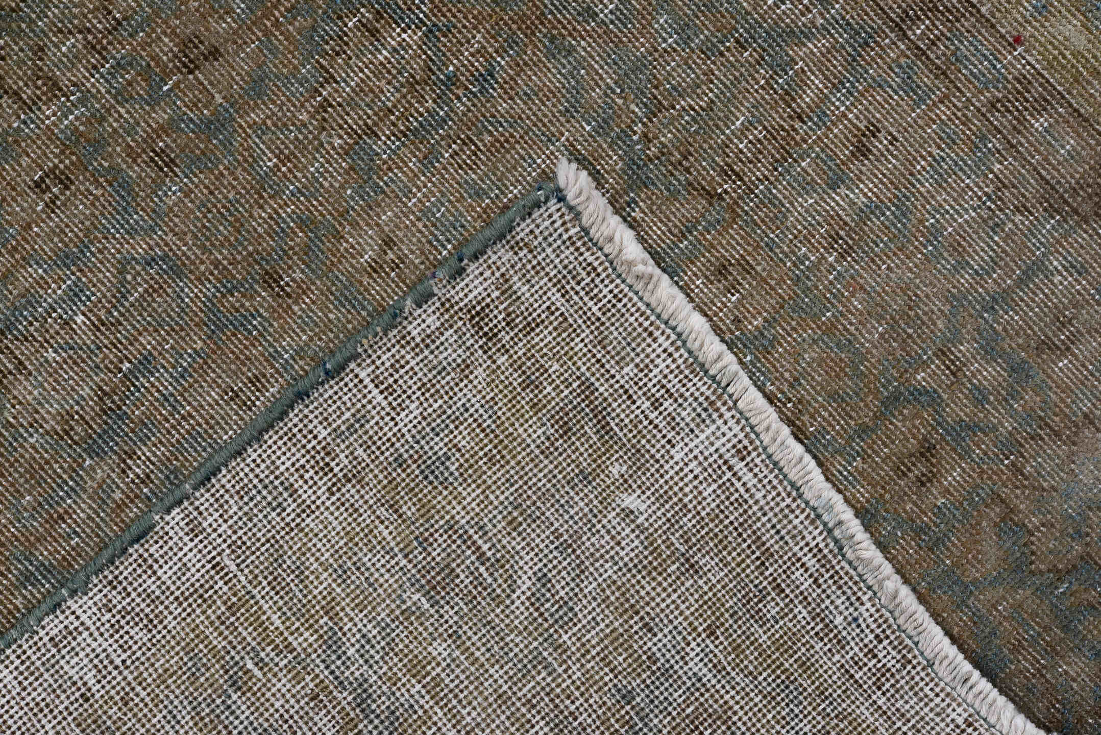 2' x 15' one-of-a-kind handmade antique Tabriz runner rug. Color palette: taupe, brown, sage, slate, beige, gray, green