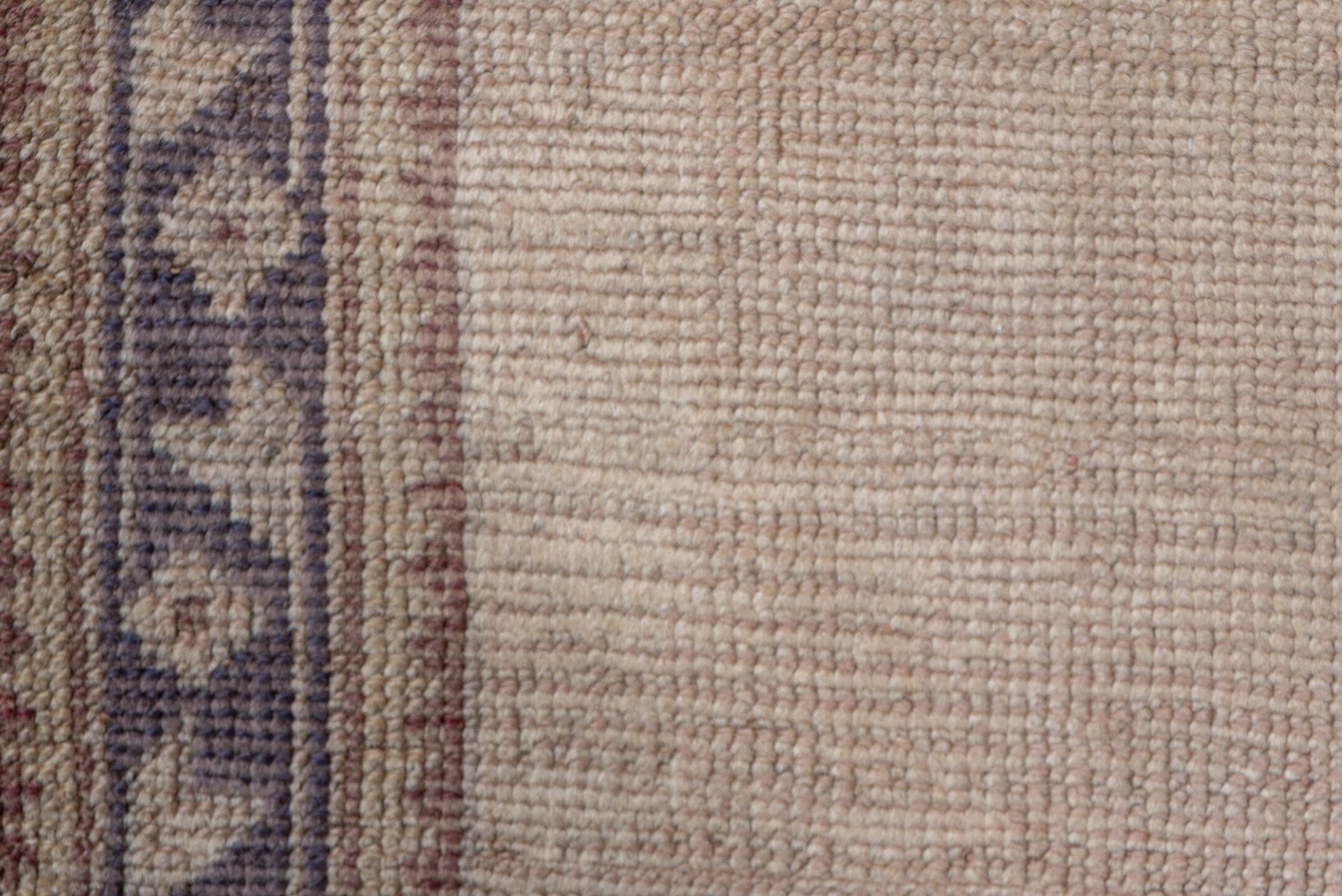 6' x 15' one-of-a-kind handmade antique Oushak rug. Color palette: beige, taupe, ivory, lavender, camel, gray, light gray