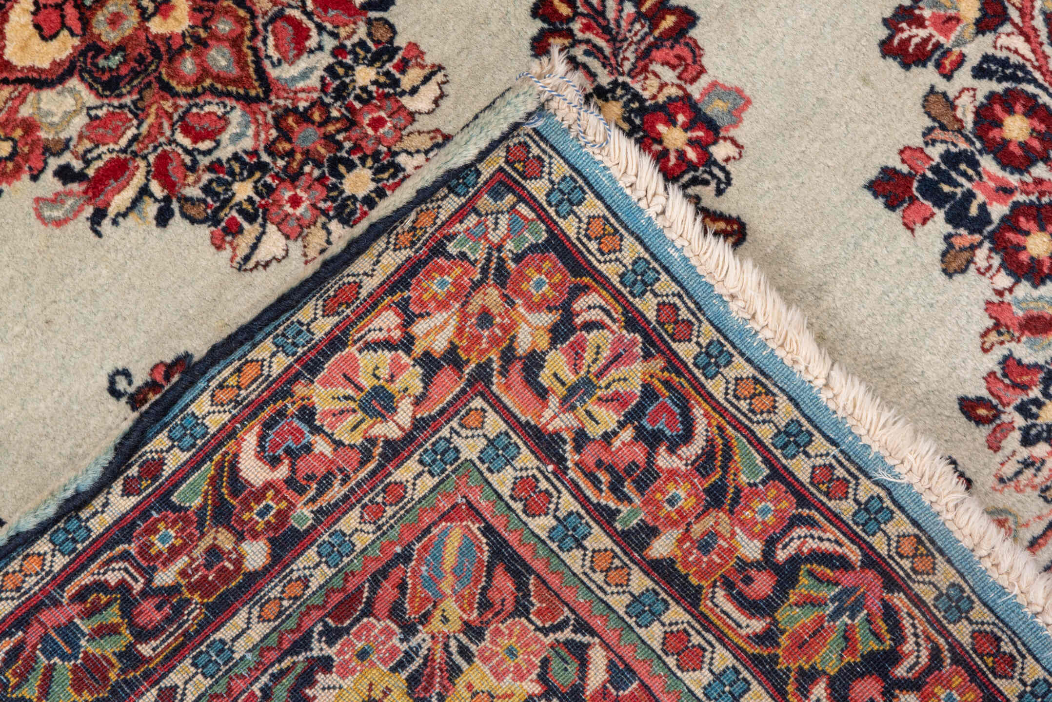 3' x 4' one-of-a-kind handmade antique Sarouk small size rug. Color palette: ivory, burgundy, navy, rose, blush, charcoal