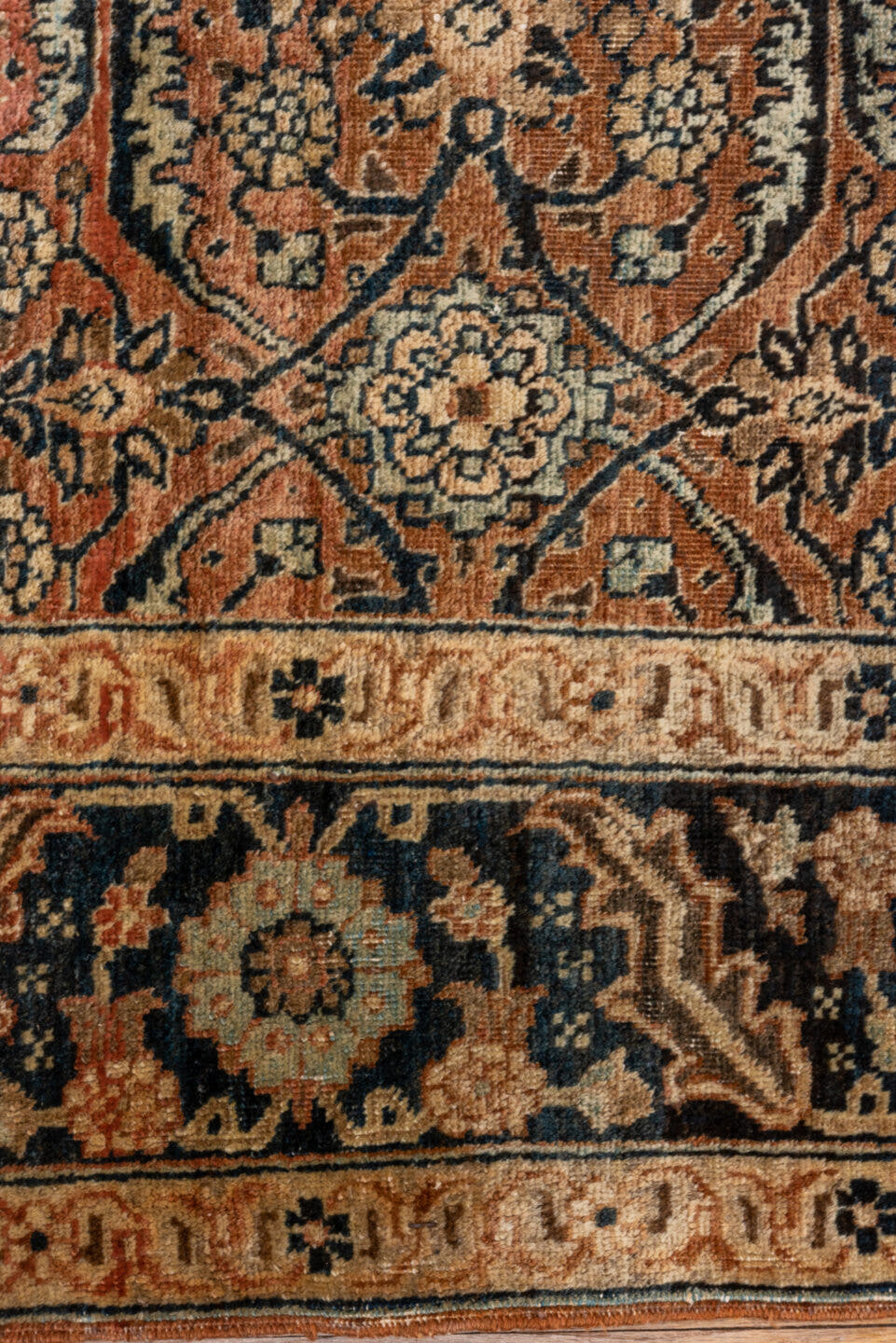 4' x 6' one-of-a-kind handmade antique Tabriz small size rug. Color palette: camel, ivory, navy, taupe, slate, rose, brown