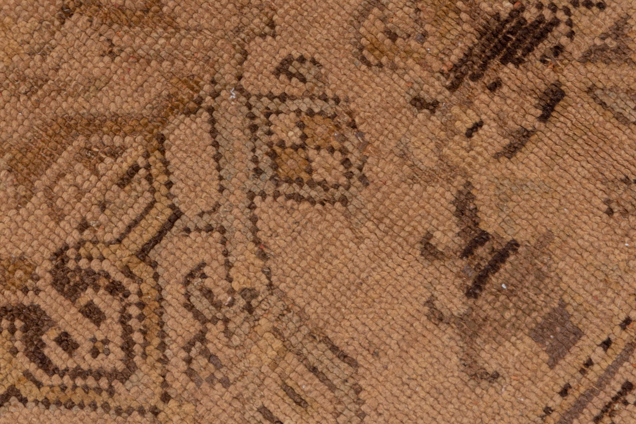7' x 10' one-of-a-kind handmade antique Oushak large size rug. Color palette: taupe, camel, beige, brown, sand, gray