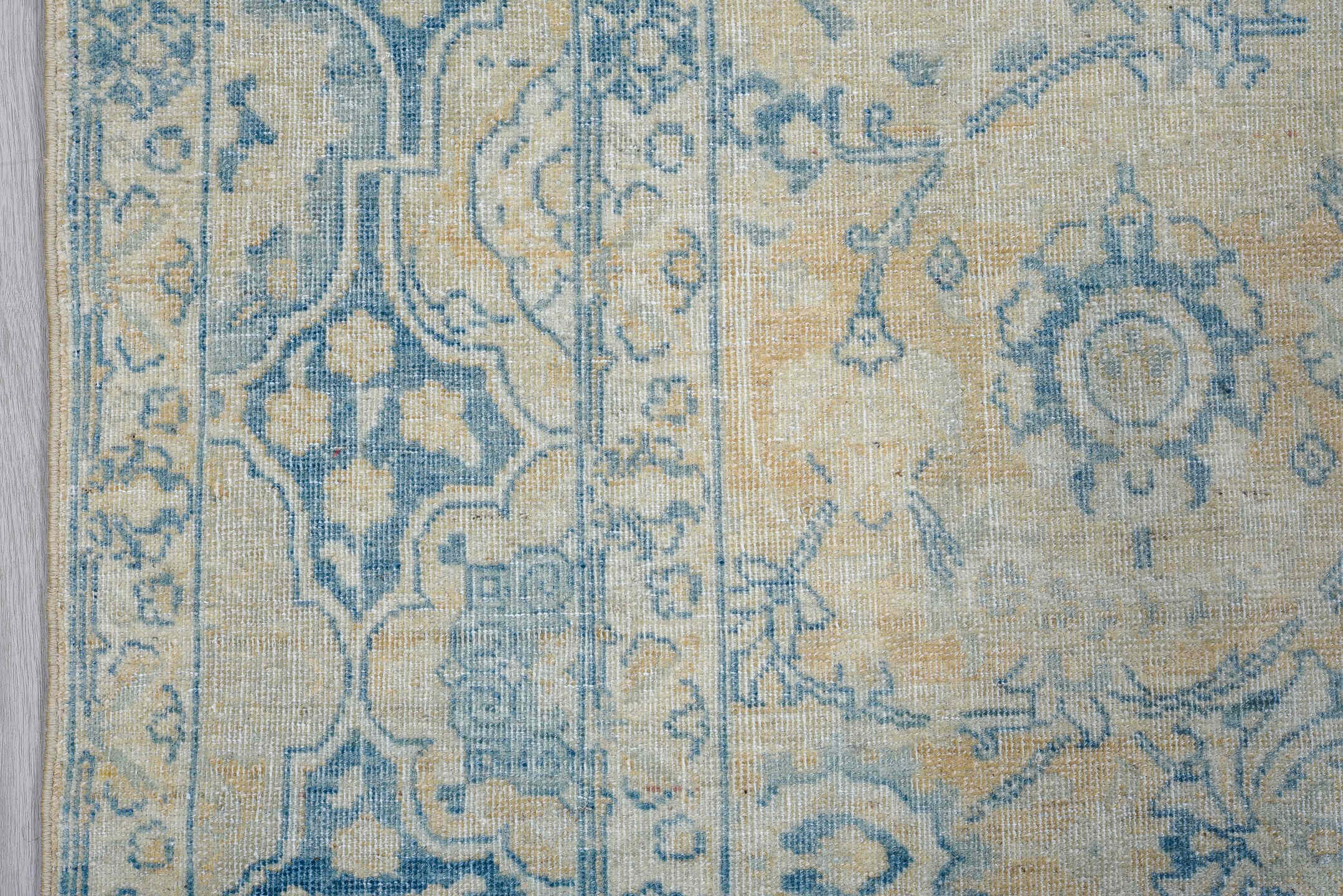 4' x 6' one-of-a-kind handmade antique Tabriz small size rug. Color palette: ivory, sky blue, beige, taupe, slate, camel