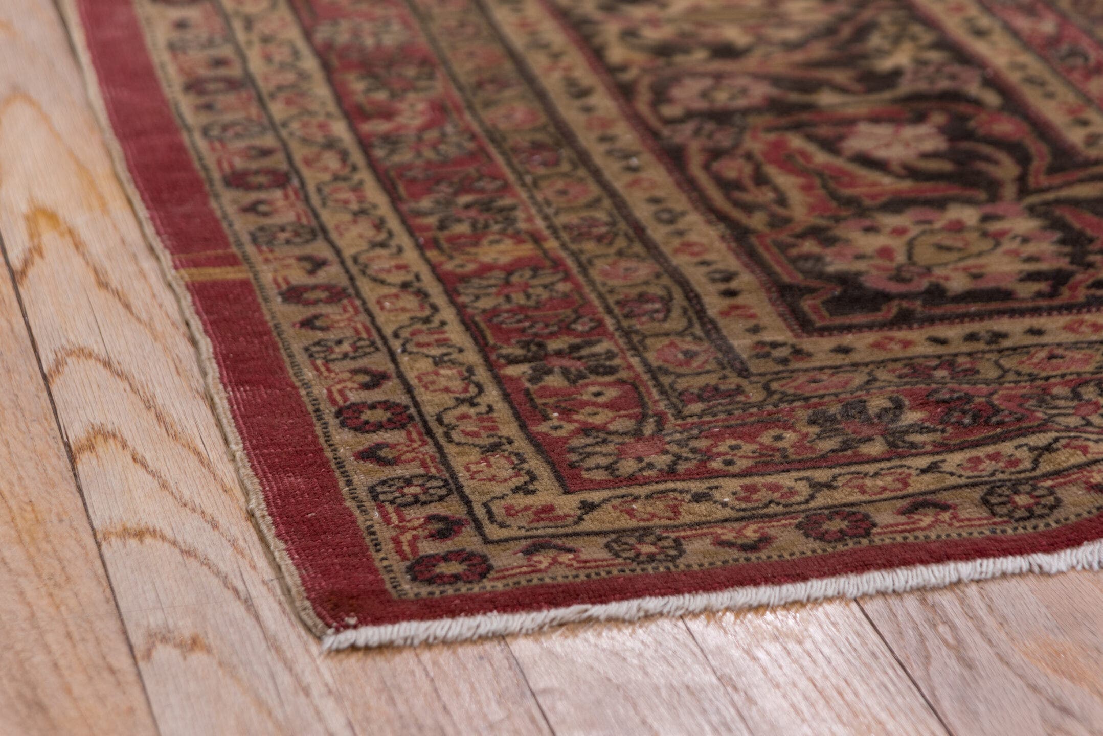 9' x 12' one-of-a-kind handmade antique Sivas large size rug. Color palette: rose, ivory, navy, burgundy, taupe, gold, camel