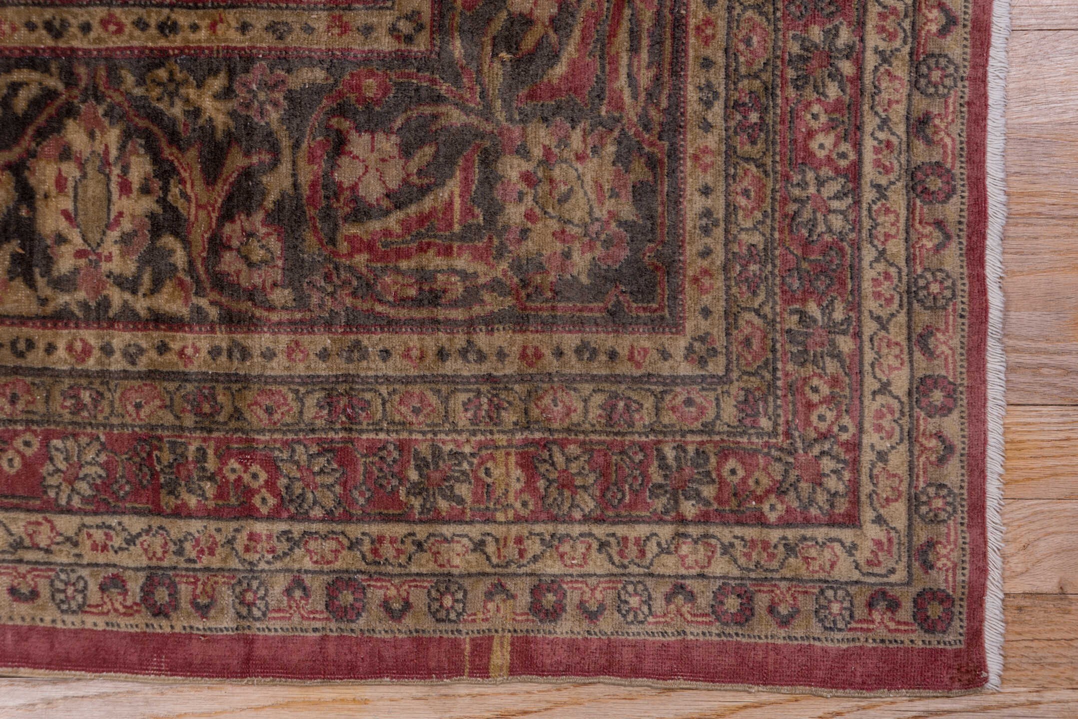 9' x 12' one-of-a-kind handmade antique Sivas large size rug. Color palette: rose, ivory, navy, burgundy, taupe, gold, camel