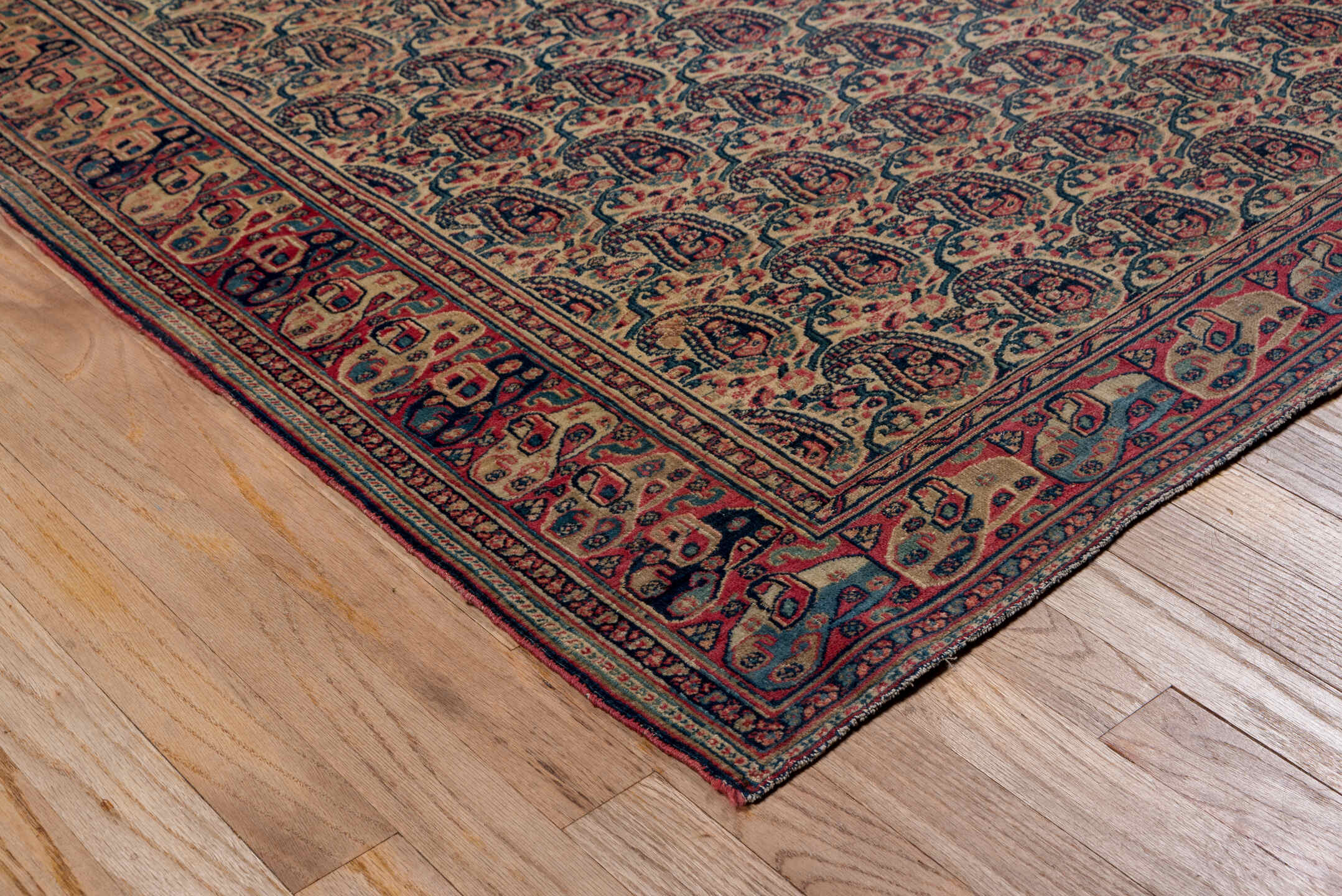 5' x 6' one-of-a-kind handmade vintage Khorassan rug. Color palette: black, blue, brown, charcoal, dark gray, dim gray, gray