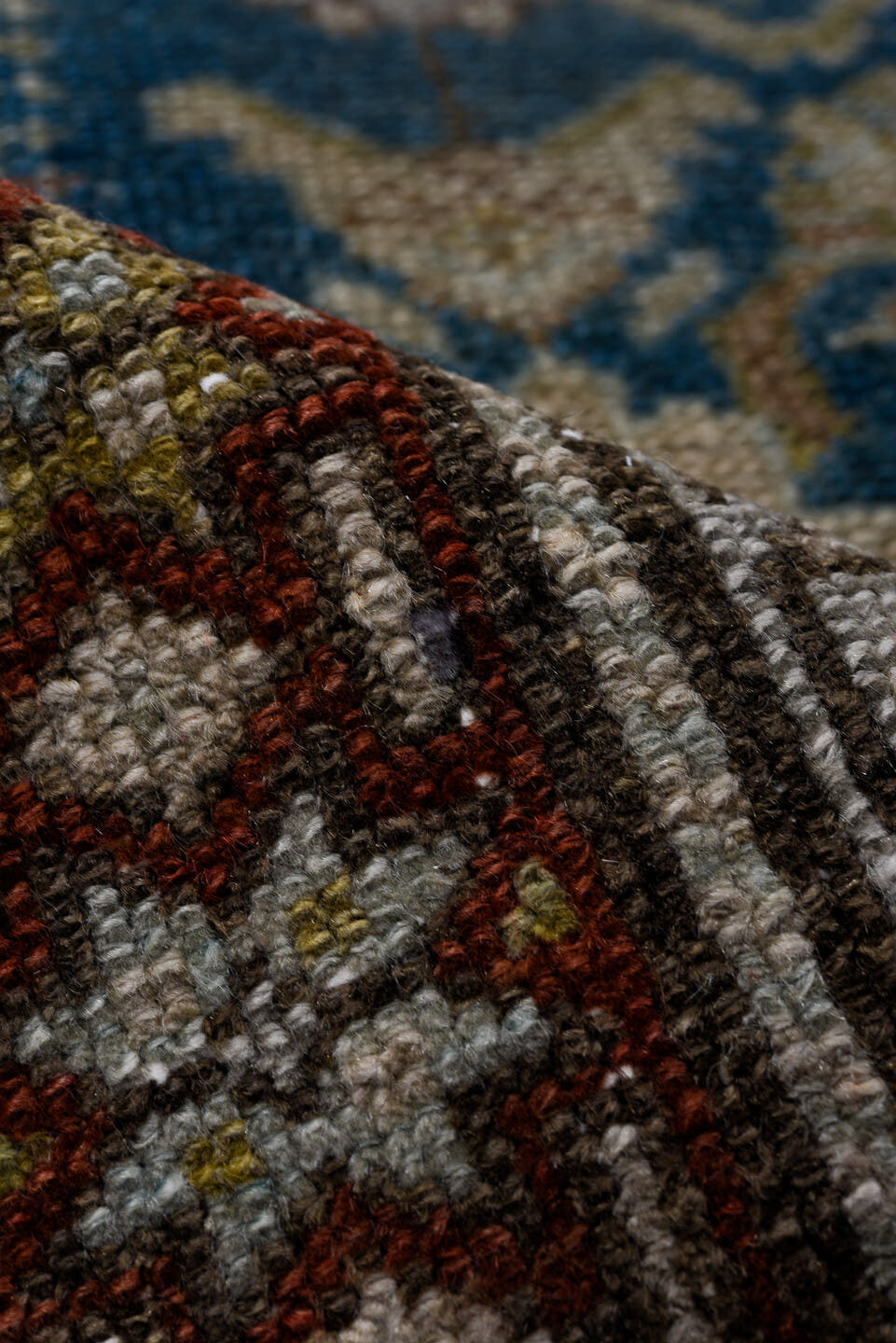 3' x 15' one-of-a-kind handmade antique Malayer runner rug. Color palette: blue, ivory, rust, navy, camel, brown, terracotta