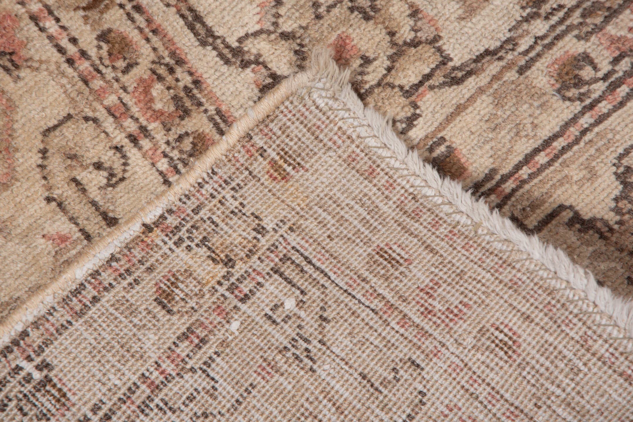 6' x 8' one-of-a-kind handmade vintage Tabriz medium size rug. Color palette: ivory, taupe, rose, camel, brown, beige, gray