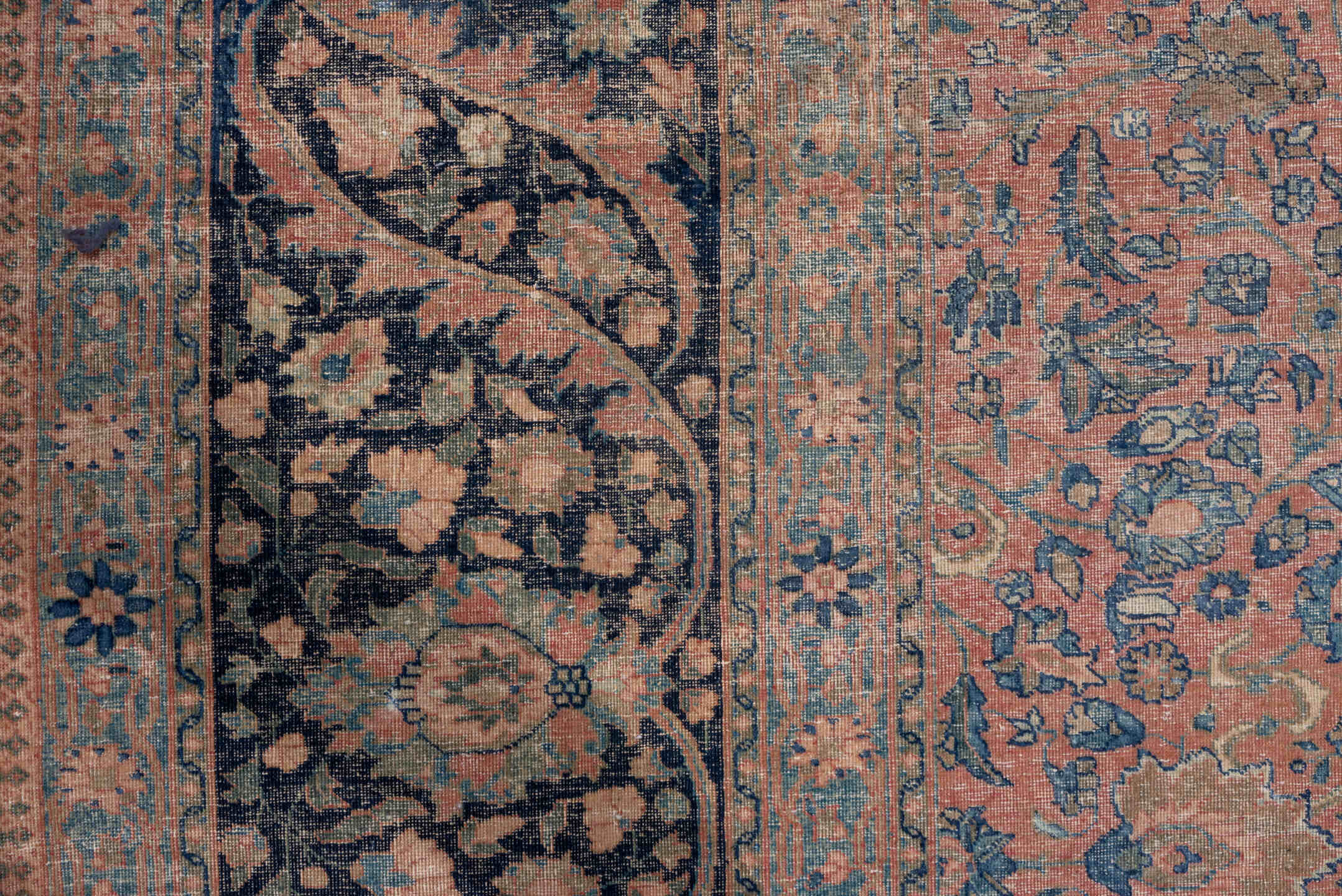 13' x 18' one-of-a-kind handmade vintage Tabriz oversize rug. Color palette: blue, brown, dark gray, dim gray, fiord, gray