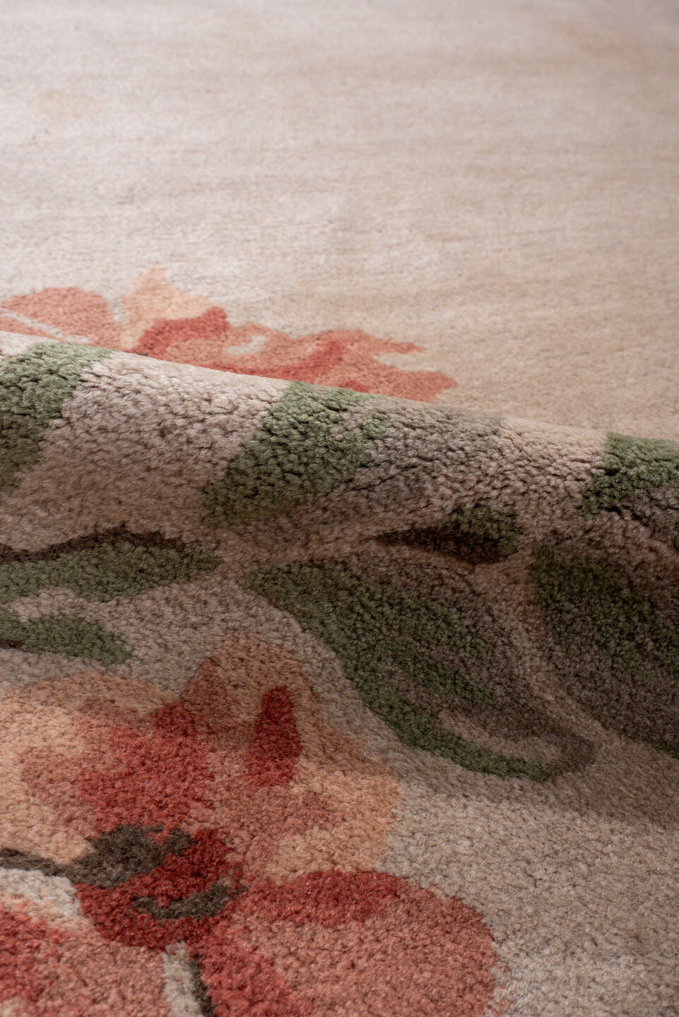 10' x 10' one-of-a-kind handmade antique European large size rug. Color palette: blush, ivory, sage, coral, taupe, pink